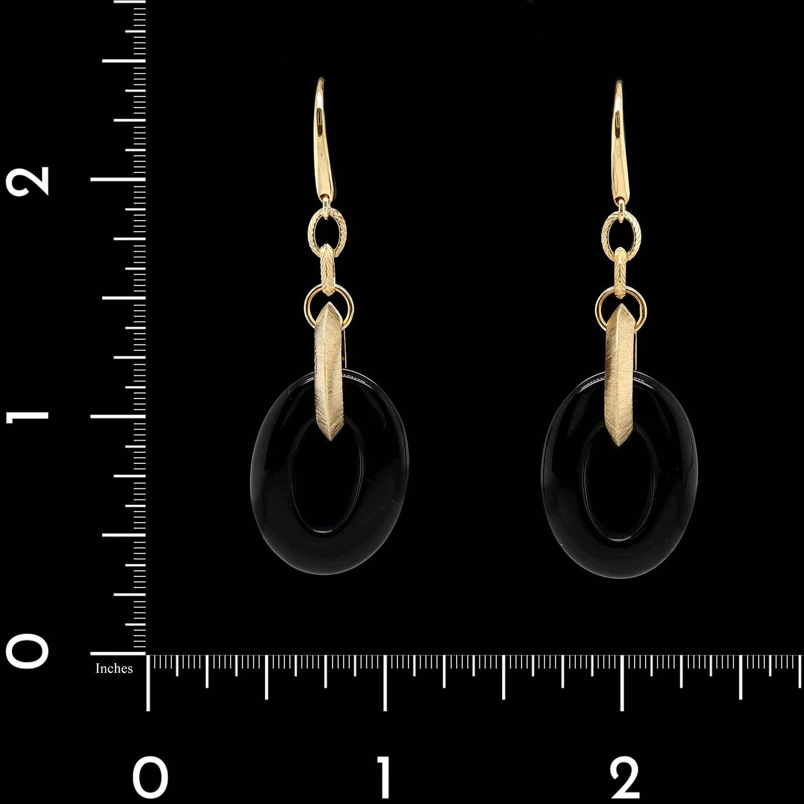 14K Yellow Gold Estate Onyx Drop Earrings - Image 2