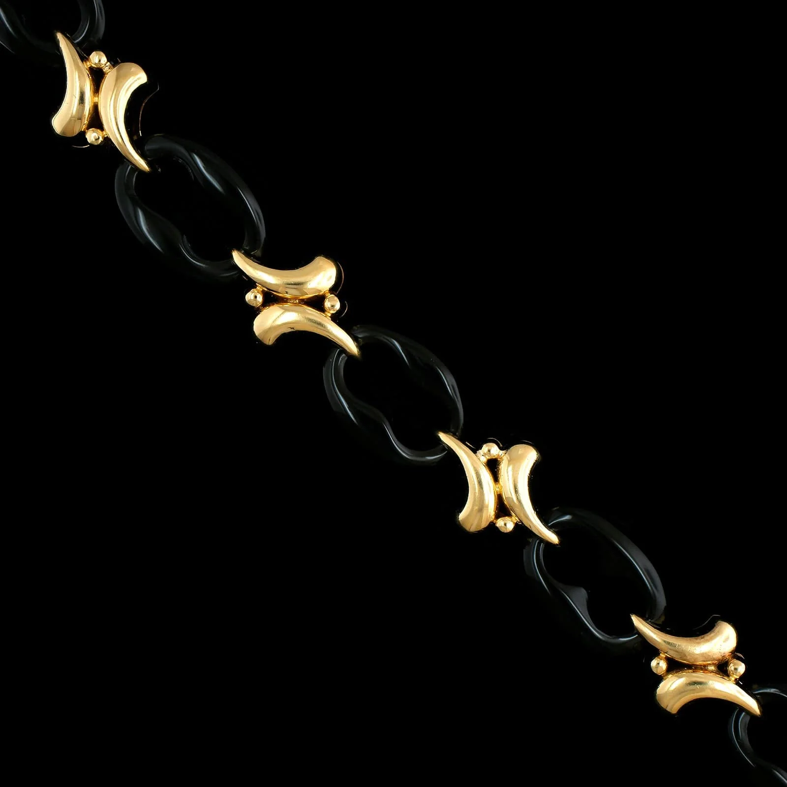 14K Yellow Gold Estate Onyx Mariner Link Bracelet - Image 2