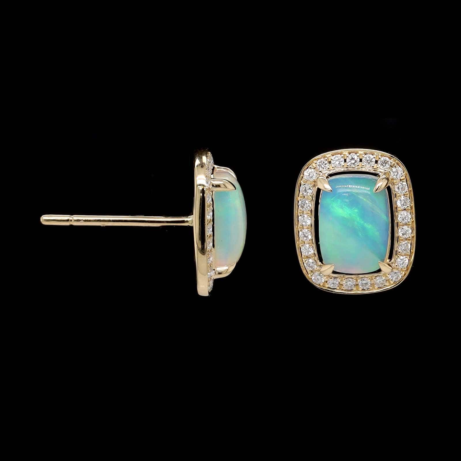 14K Yellow Gold Estate Opal and Diamond Earrings