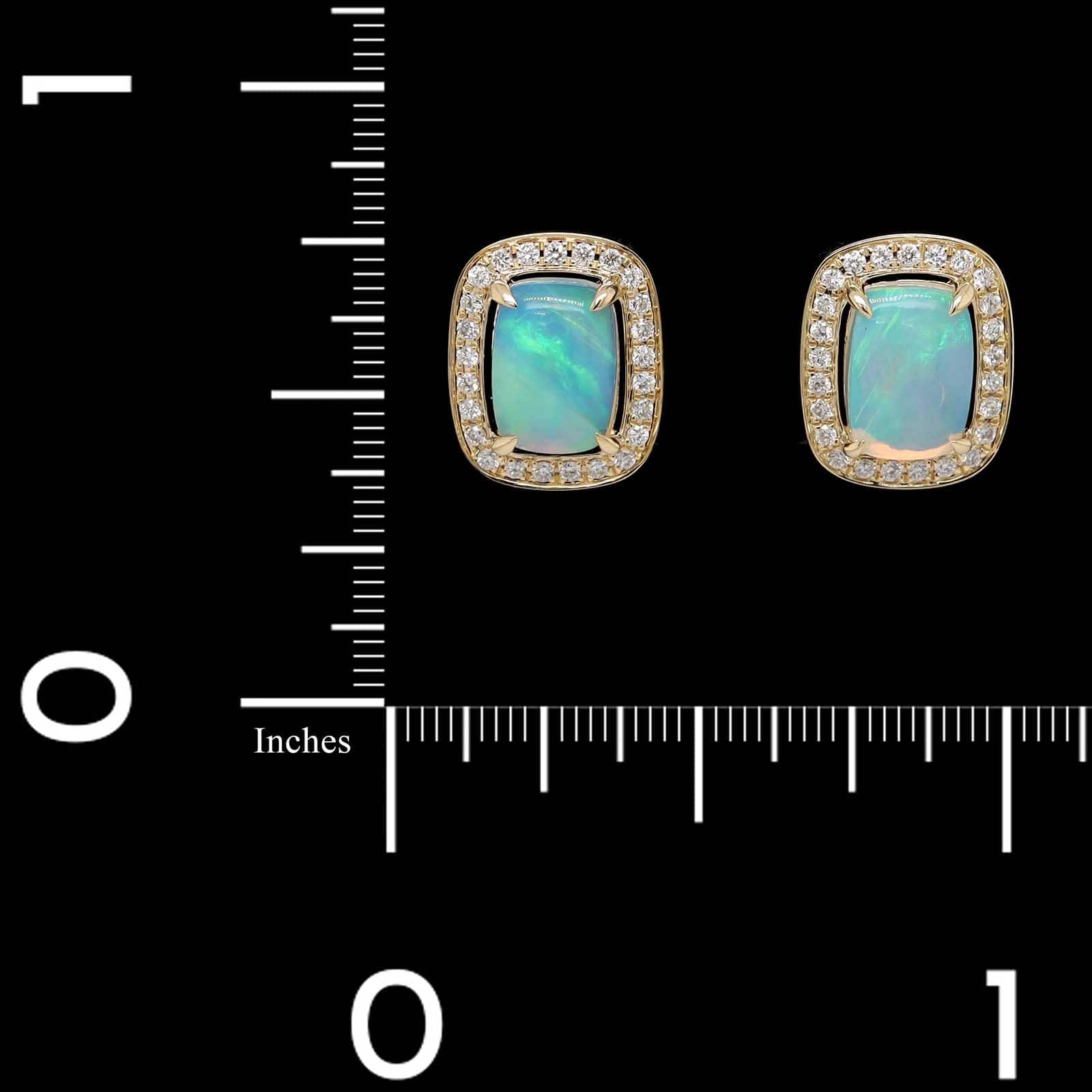 14K Yellow Gold Estate Opal and Diamond Earrings - Image 2