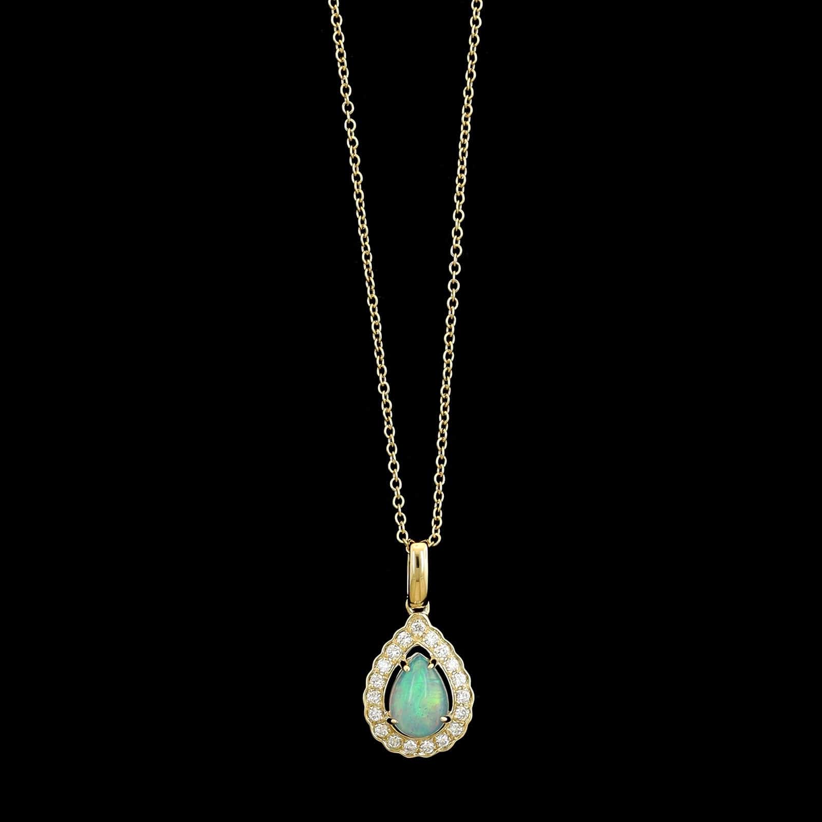 14K Yellow Gold Estate Opal and Diamond Pendant Necklace