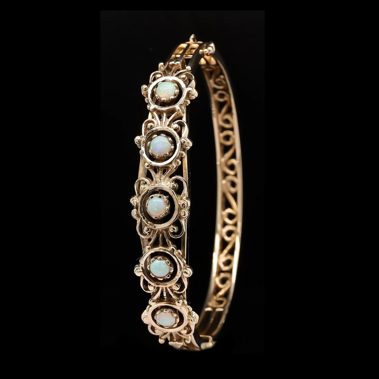 14K Yellow Gold Estate Opal Bangle Bracelet - Image 2