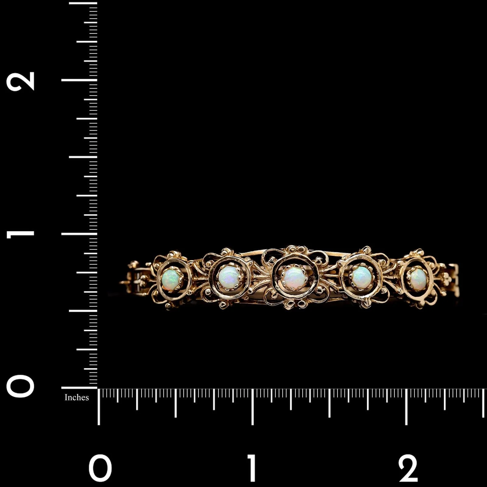 14K Yellow Gold Estate Opal Bangle Bracelet - Image 3