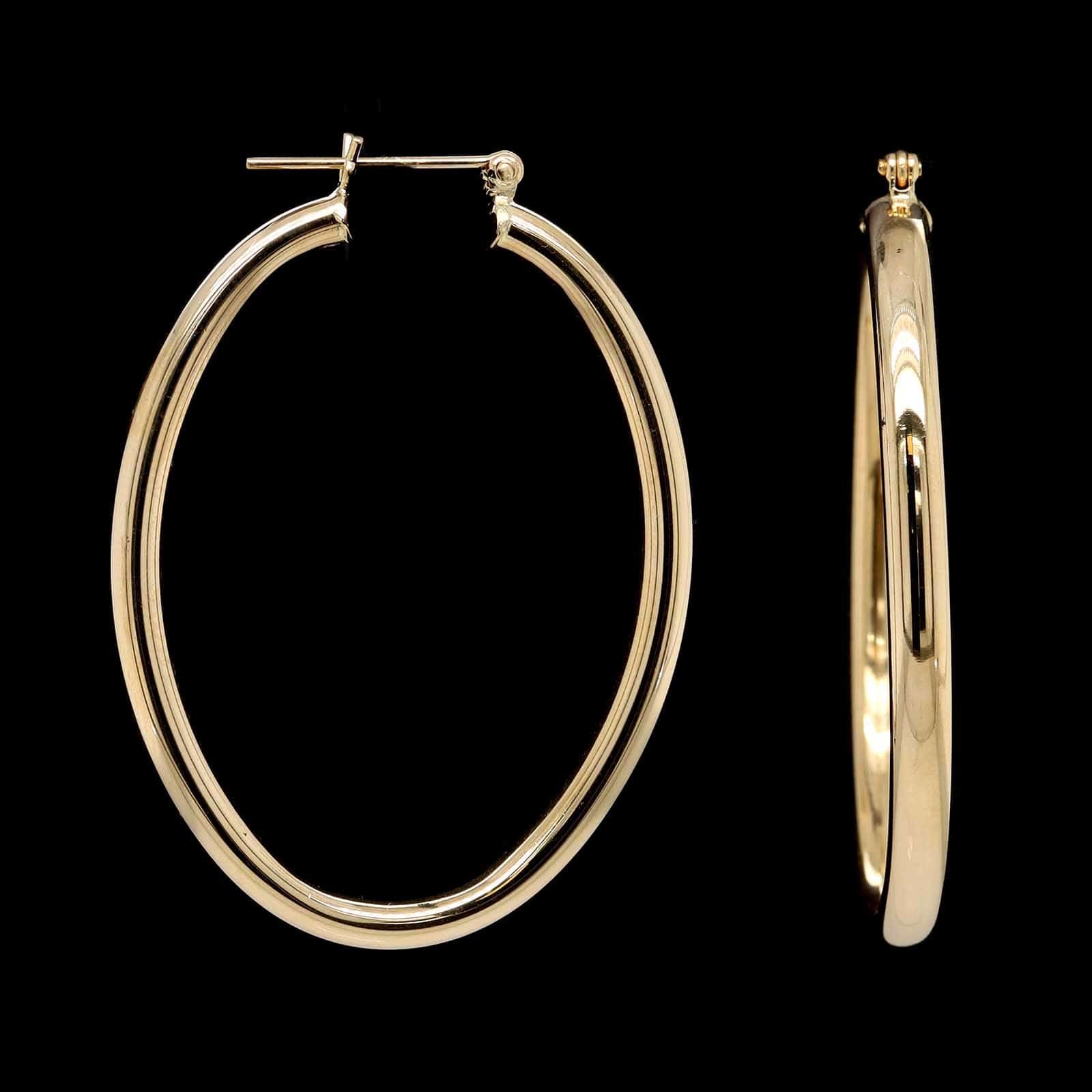 14K Yellow Gold Estate Oval Hoop Earrings