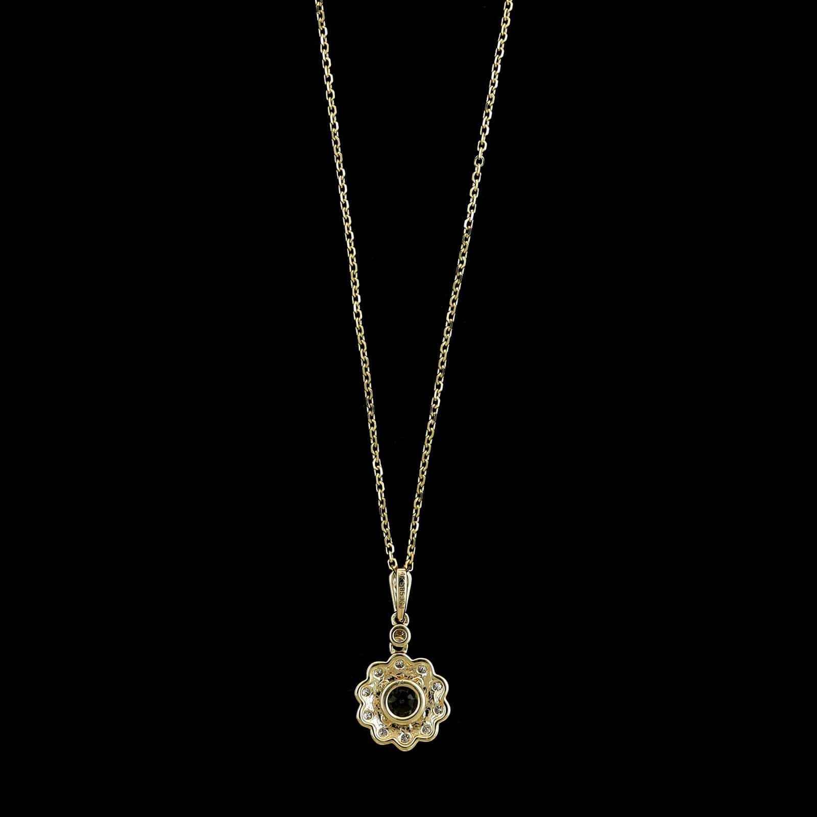 14K Yellow Gold Estate Peridot and Diamond Pendant Necklace - Image 2