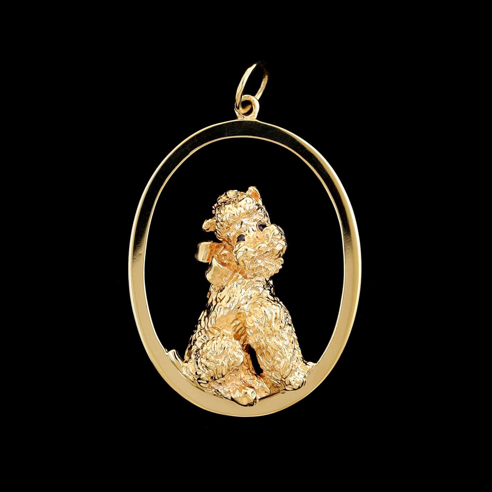 14K Yellow Gold Estate Poodle Pendant