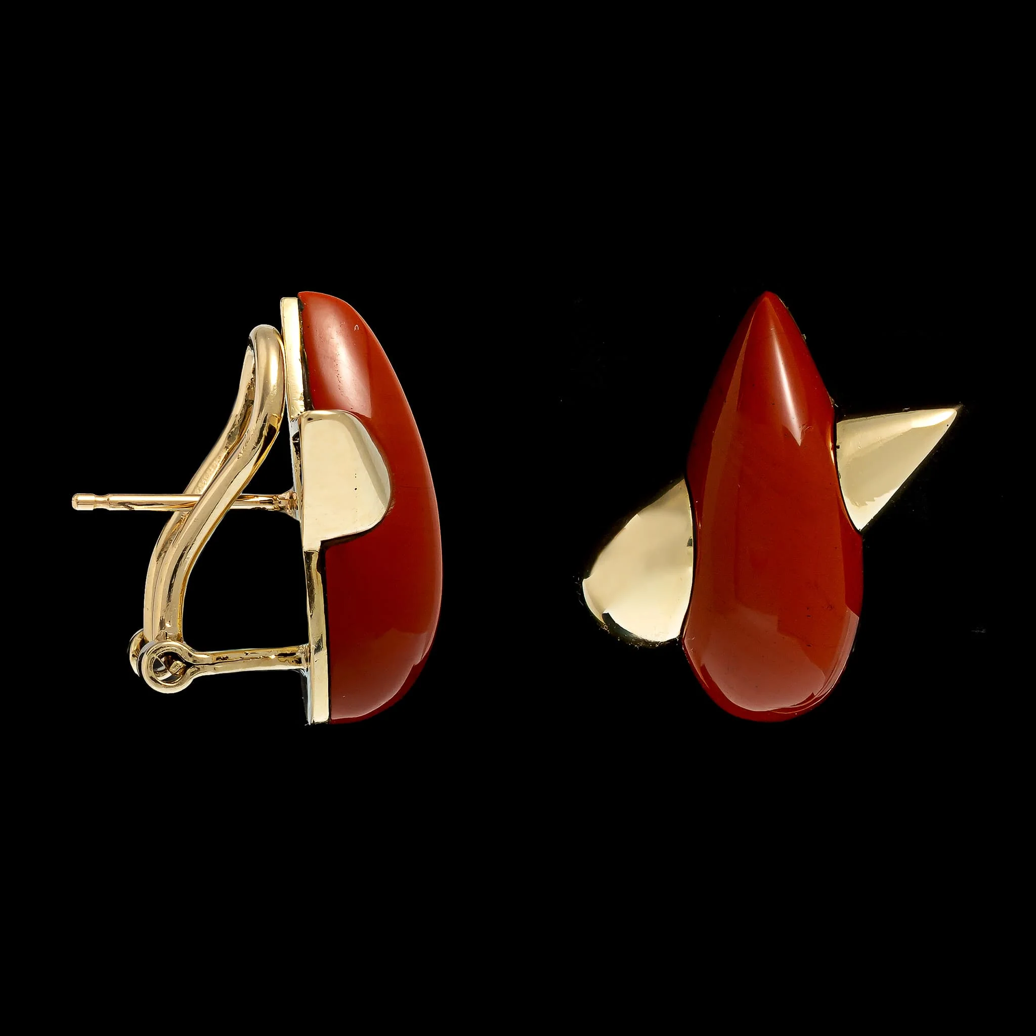 14K Yellow Gold Estate Red Jasper Earrings