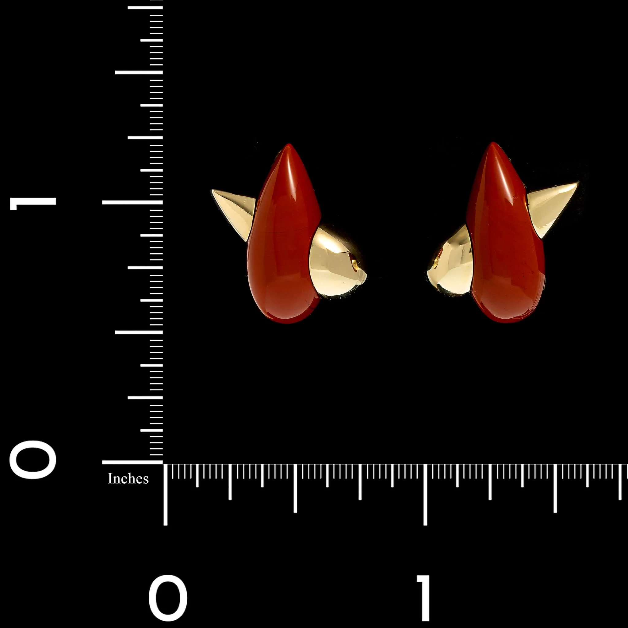 14K Yellow Gold Estate Red Jasper Earrings - Image 2