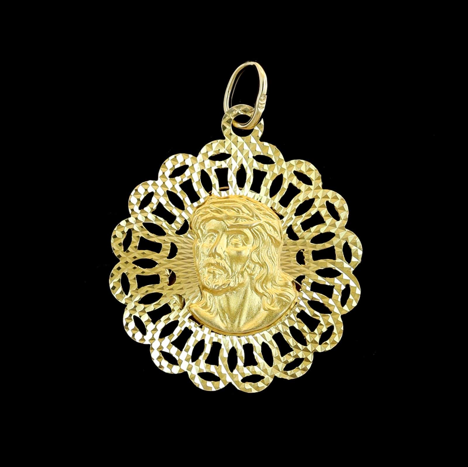 14K Yellow Gold Estate Reversible Christ Head and Madonna Medal