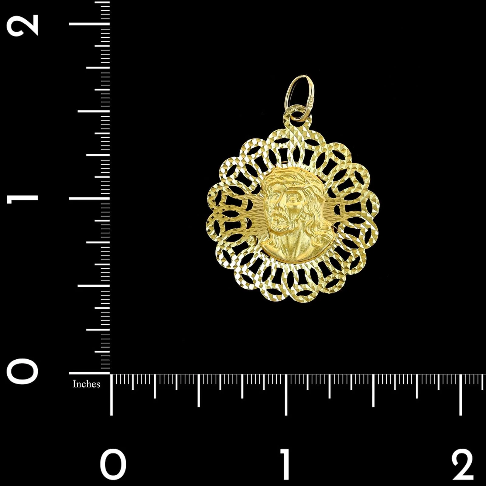14K Yellow Gold Estate Reversible Christ Head and Madonna Medal - Image 3