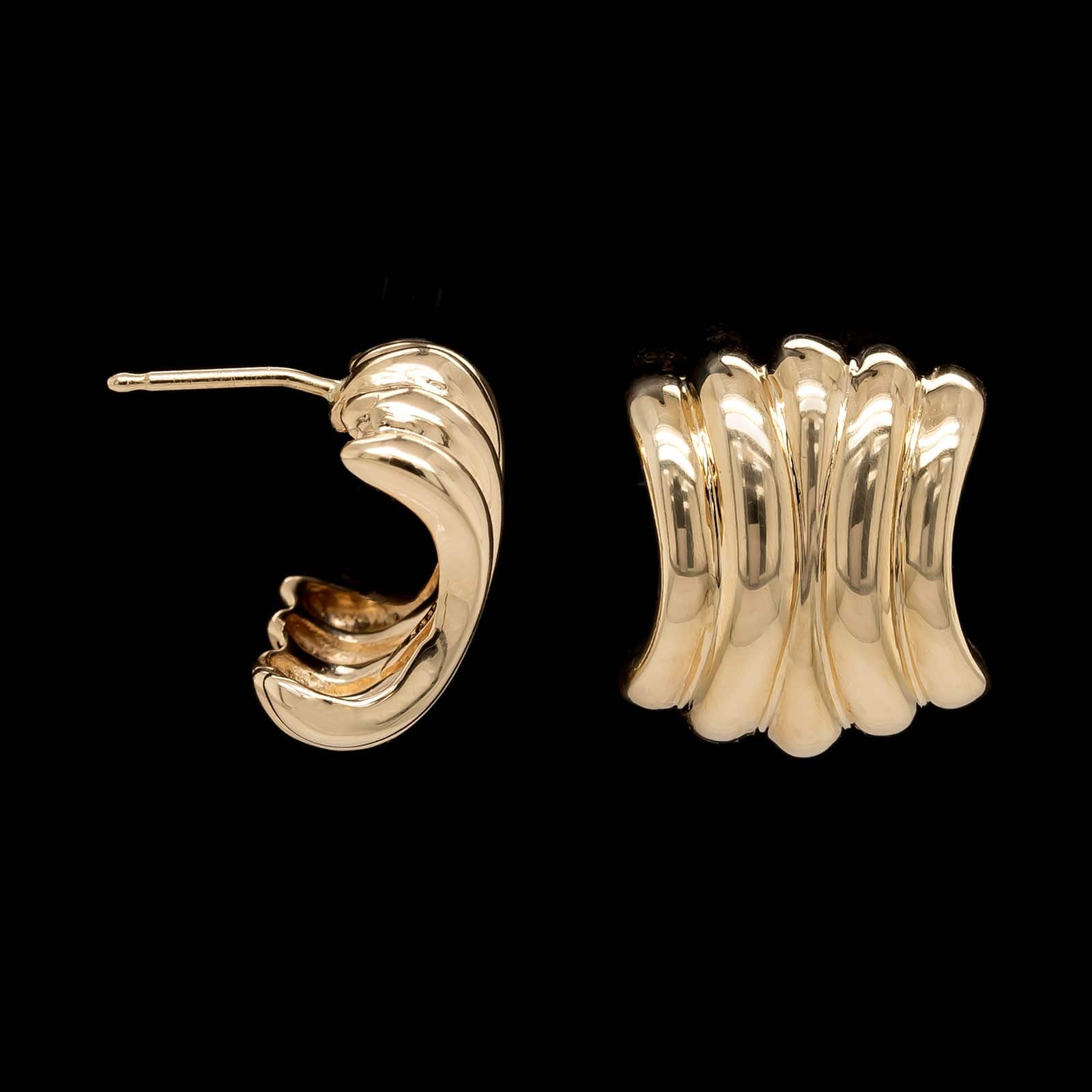 14K Yellow Gold Estate Ribbed Earrings
