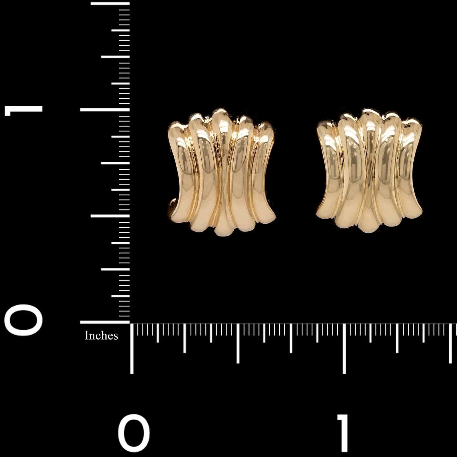 14K Yellow Gold Estate Ribbed Earrings - Image 2