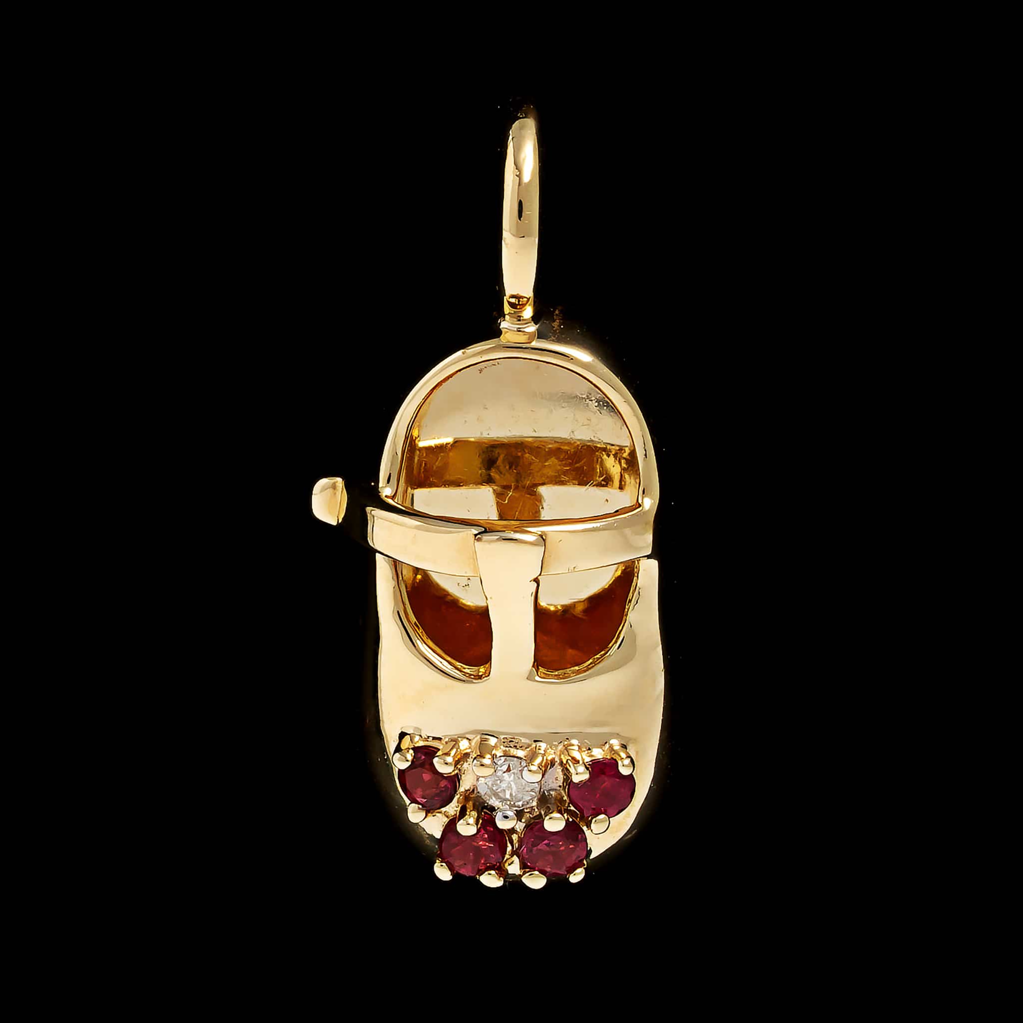 14K Yellow Gold Estate Ruby and Diamond Baby Shoe Charm