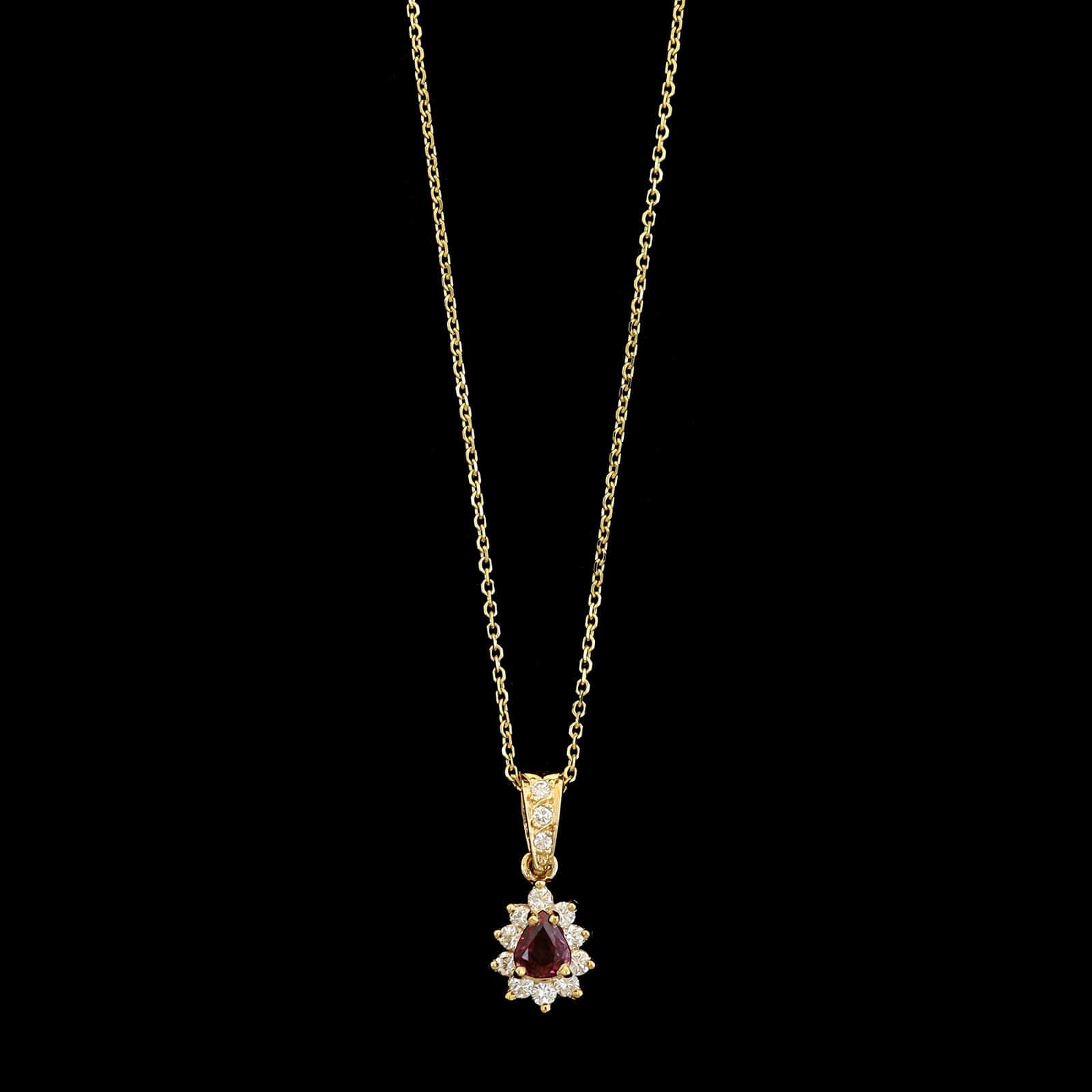 14K Yellow Gold Estate Ruby and Diamond Pendant