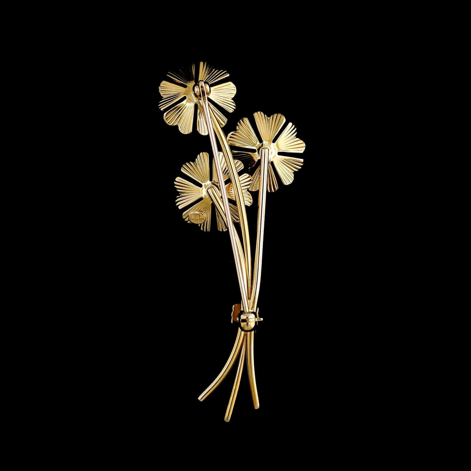 14K Yellow Gold Estate Sapphire Flower Pin - Image 2