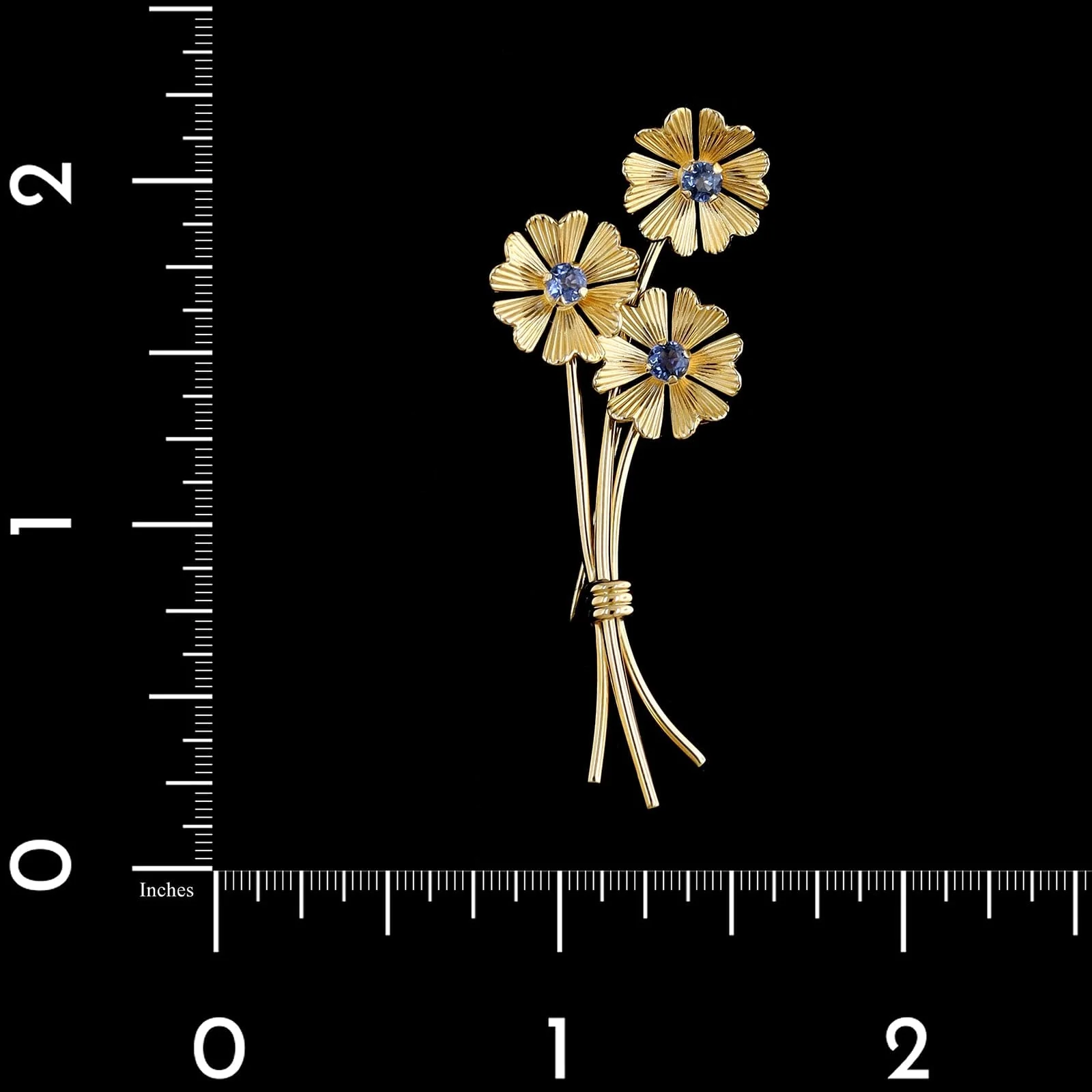 14K Yellow Gold Estate Sapphire Flower Pin - Image 3