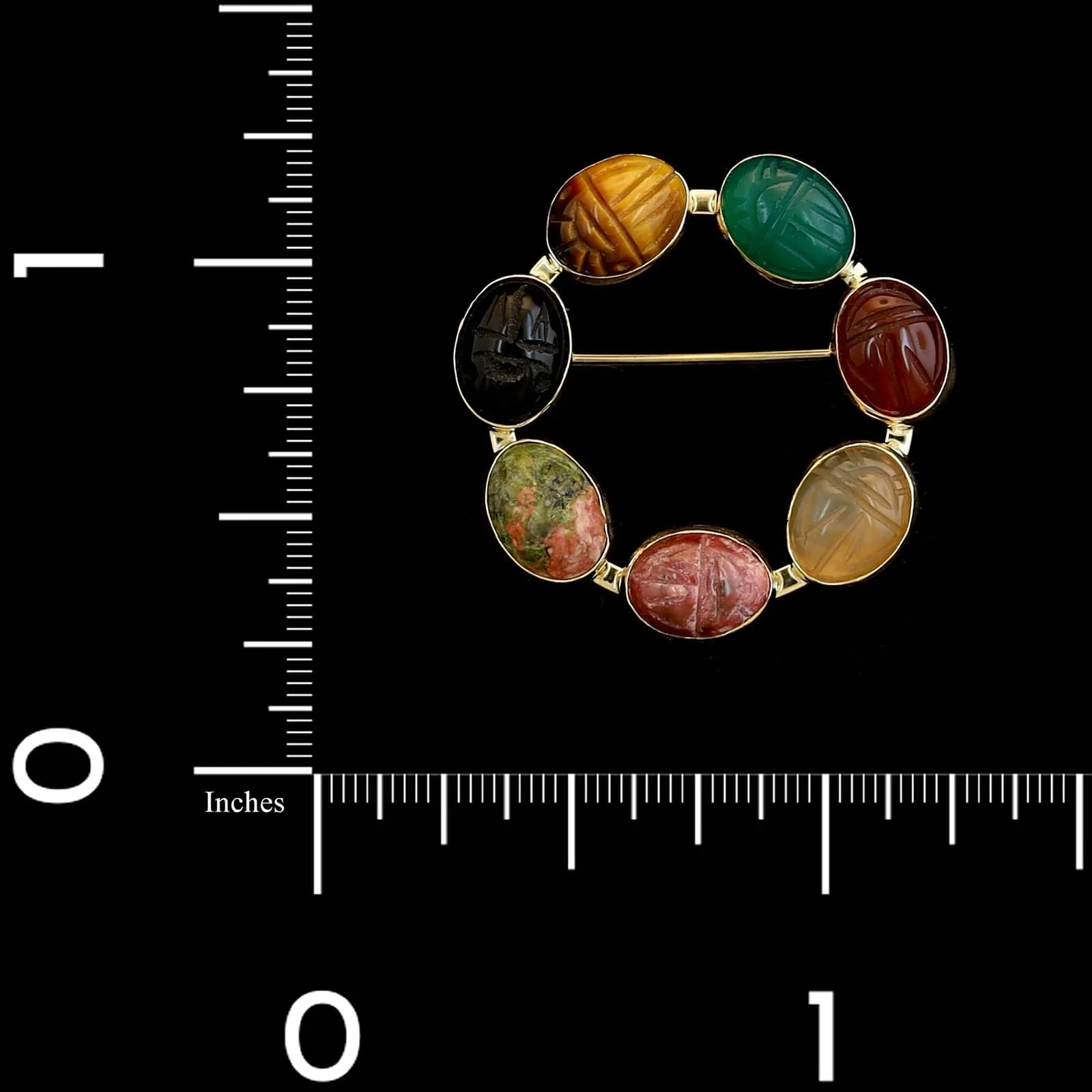 14K Yellow Gold Estate Scarab Circle Pin - Image 3