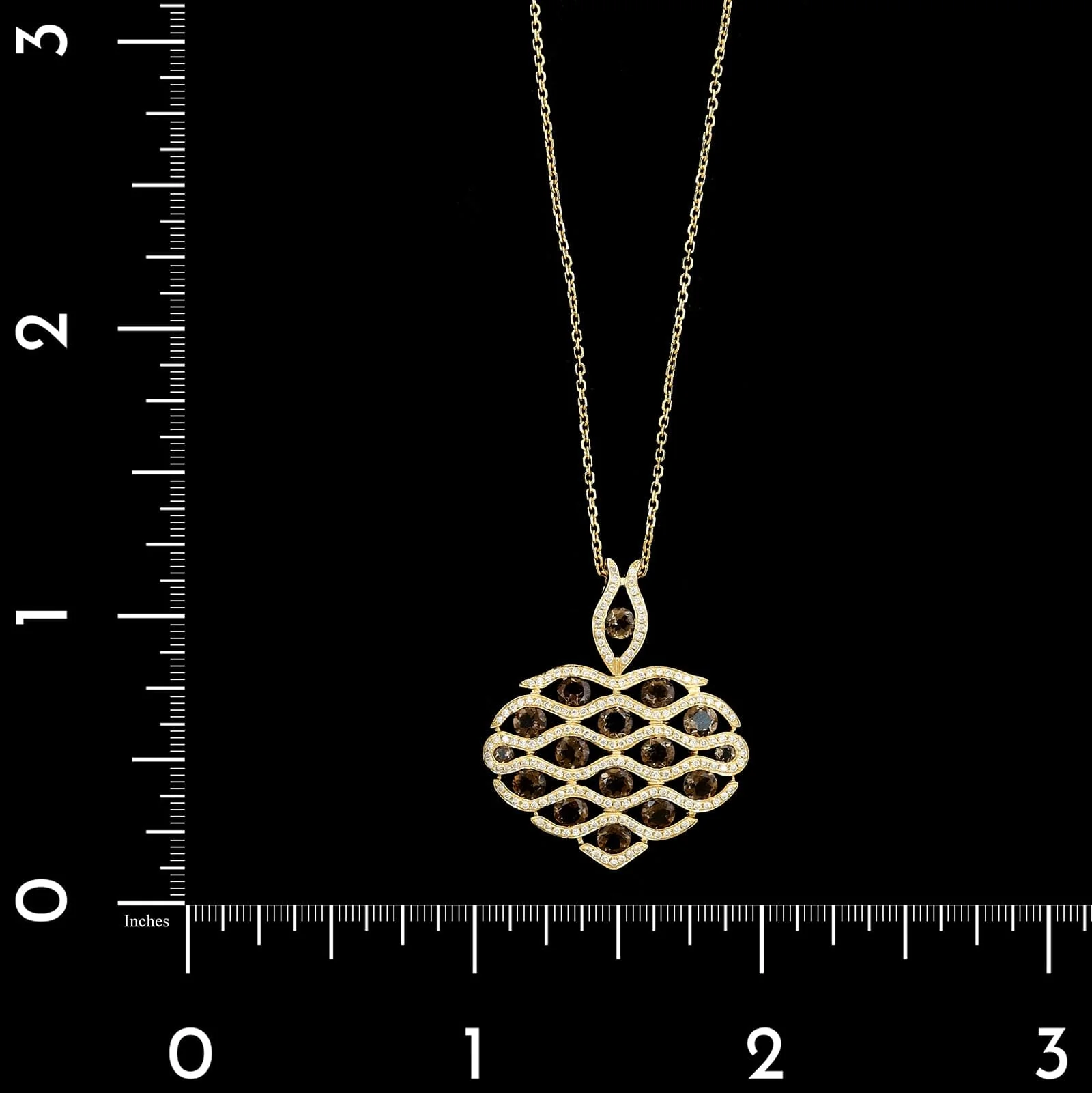 14K Yellow Gold Estate Smokey Quartz and Diamond Pendant Necklace - Image 4