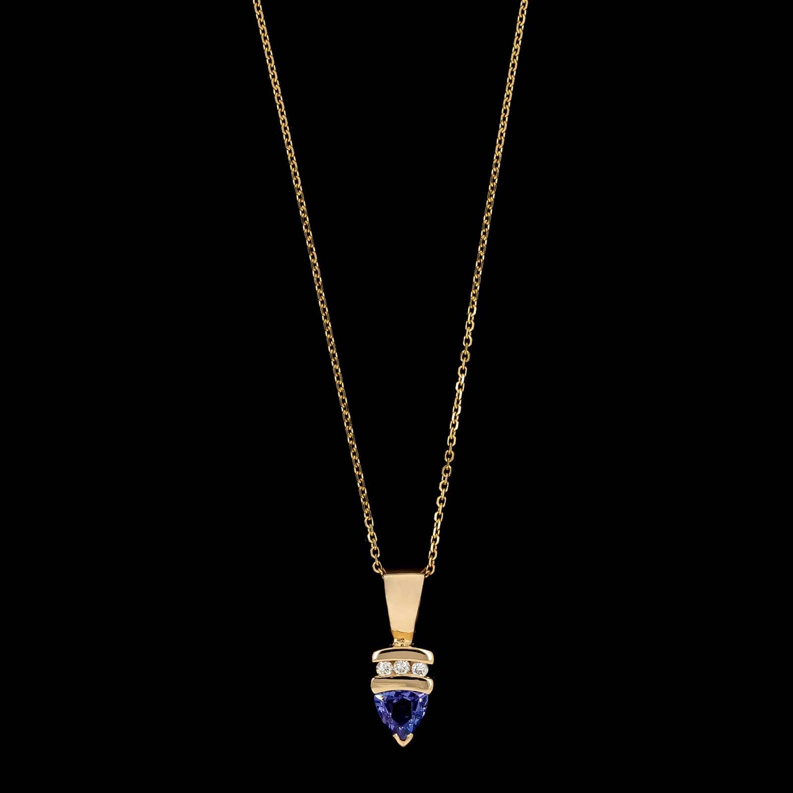 14K Yellow Gold Estate Tanzanite and Diamond Pendant Necklace