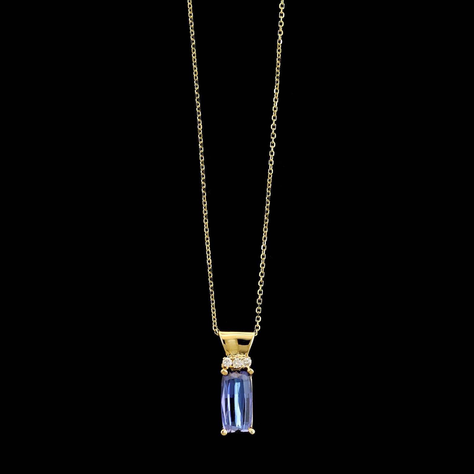 14K Yellow Gold Estate Tanzanite and Diamond Pendant Necklace
