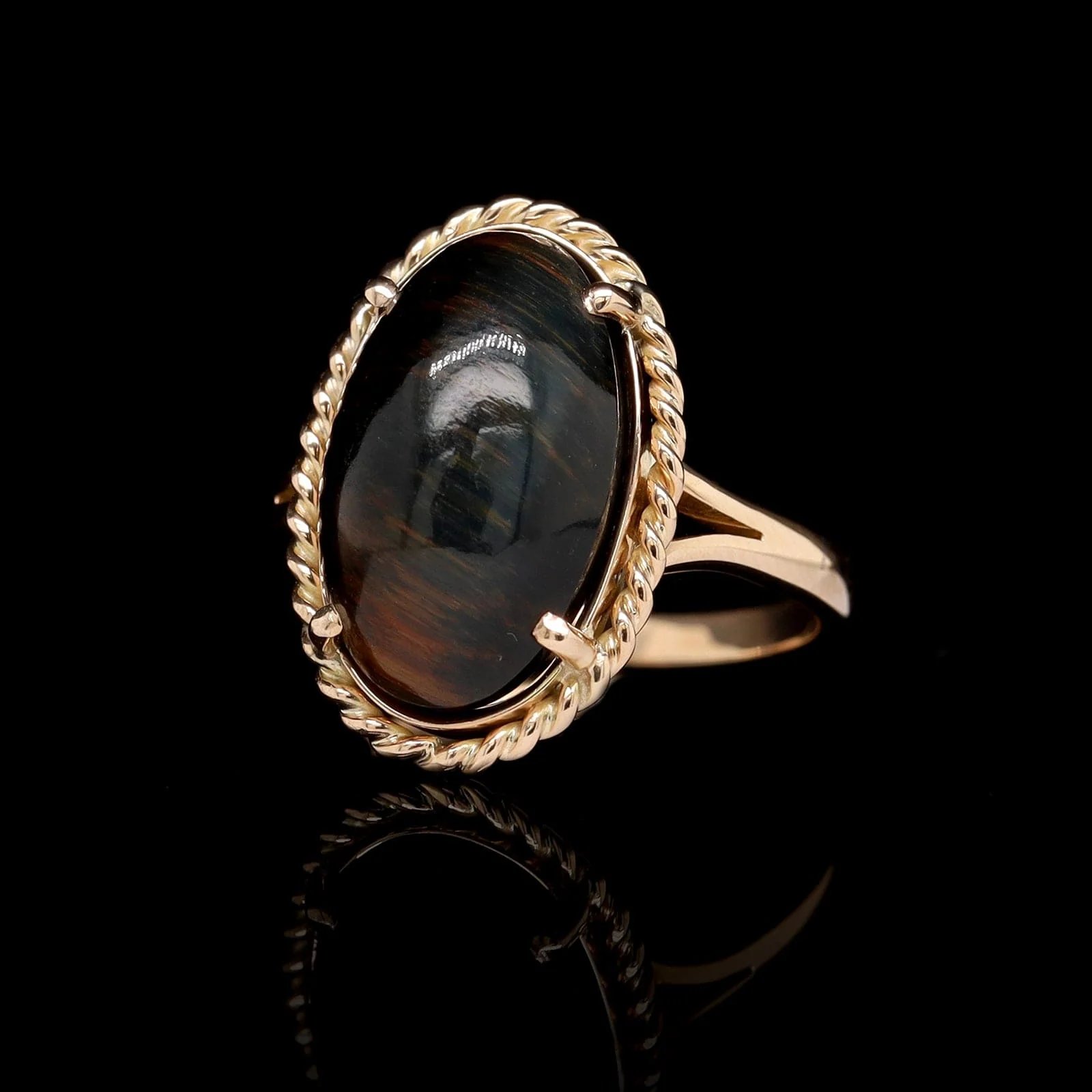 14K Yellow Gold Estate Tigers Eye Ring