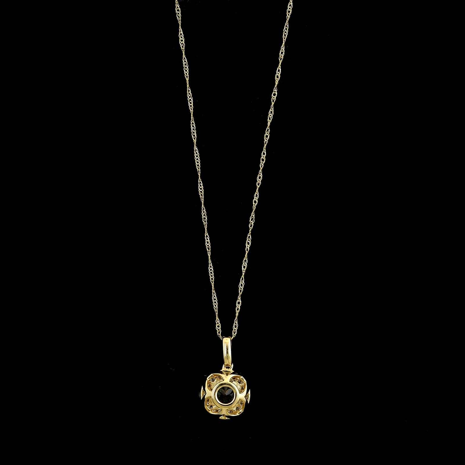 14K Yellow Gold Estate Tsavorite Garnet Diamond Halo Pendant Necklace - Image 2