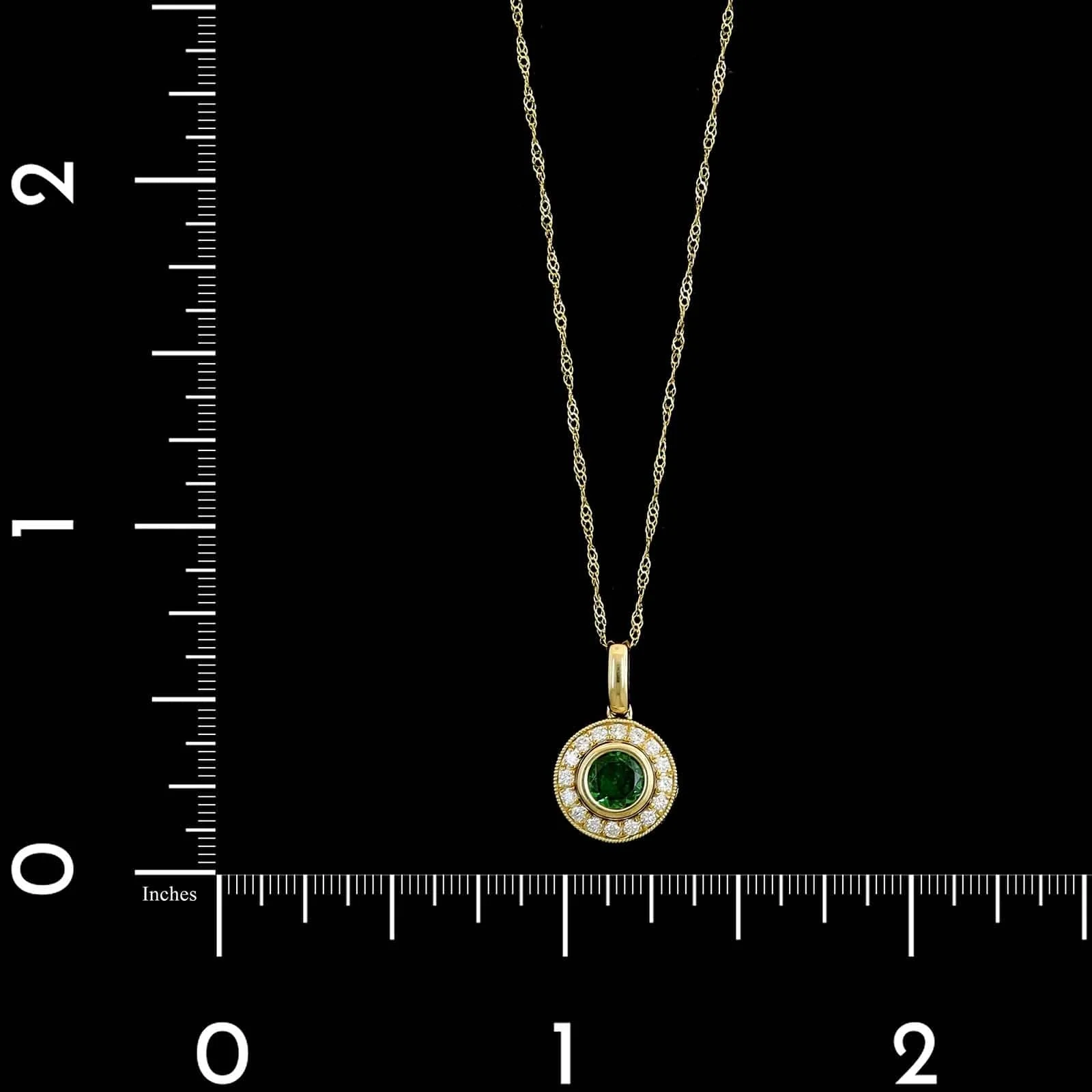 14K Yellow Gold Estate Tsavorite Garnet Diamond Halo Pendant Necklace - Image 4