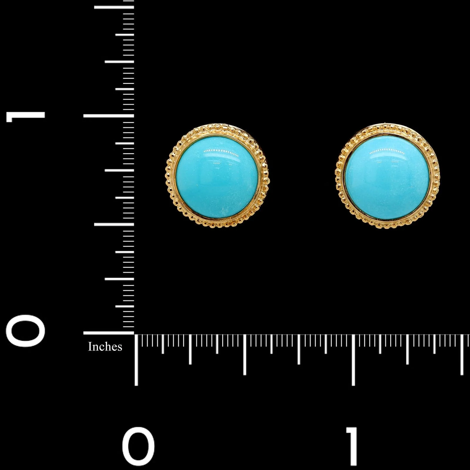14K Yellow Gold Estate Turquoise Studs Earrings - Image 2
