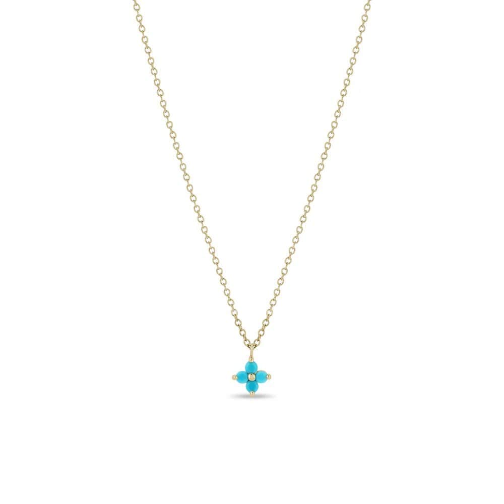 14K Yellow Gold Quad Prong Turquoise Pendant Necklace