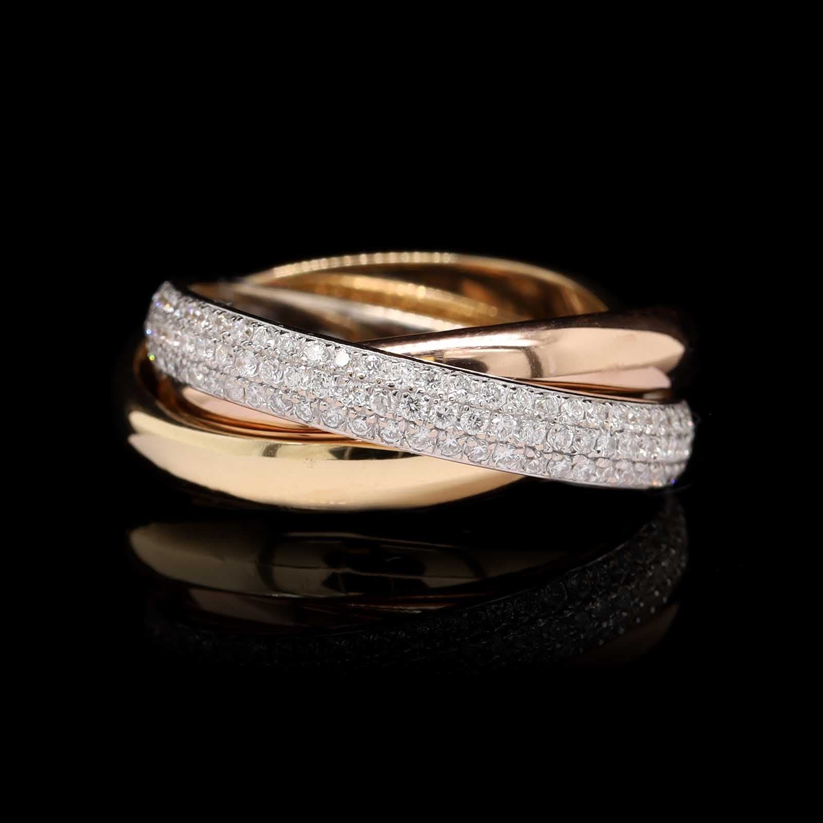 18K Tri-color Gold Estate Diamond Rolling Ring