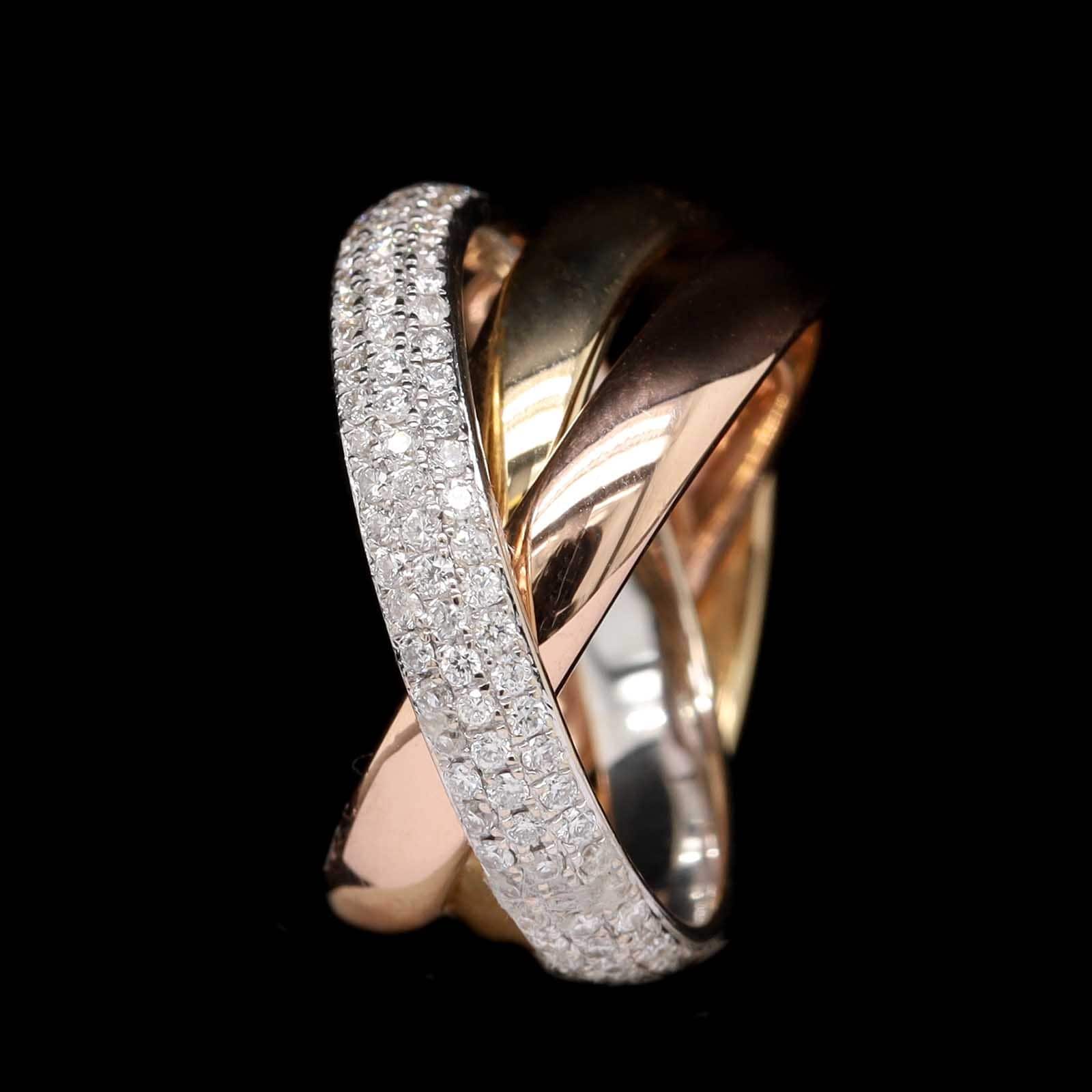 18K Tri-color Gold Estate Diamond Rolling Ring - Image 2