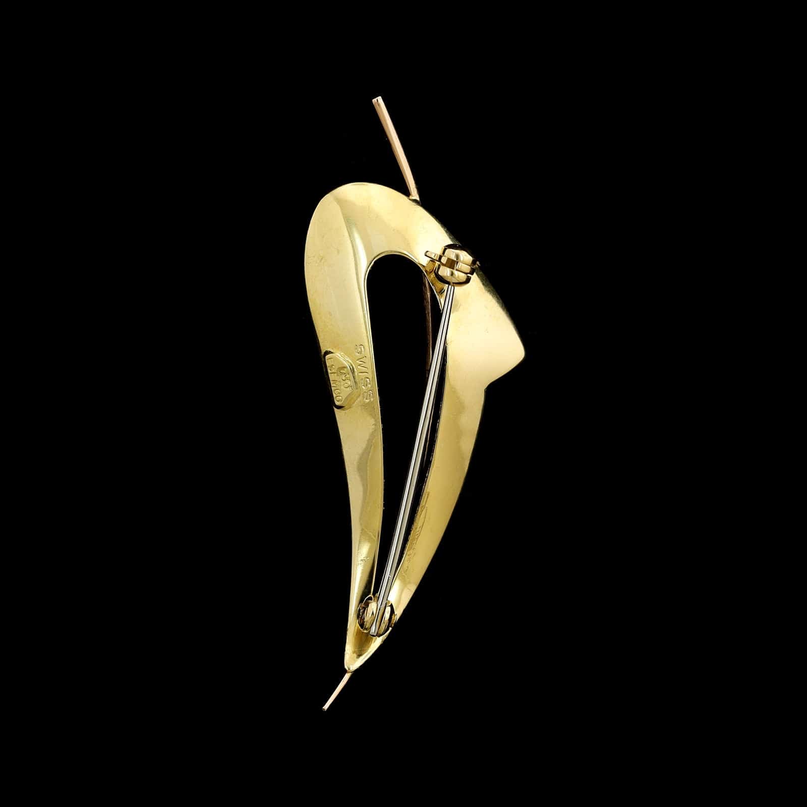 18K Tricolor Estate Satin Mosaic Gold and Diamond Brooch - Image 2