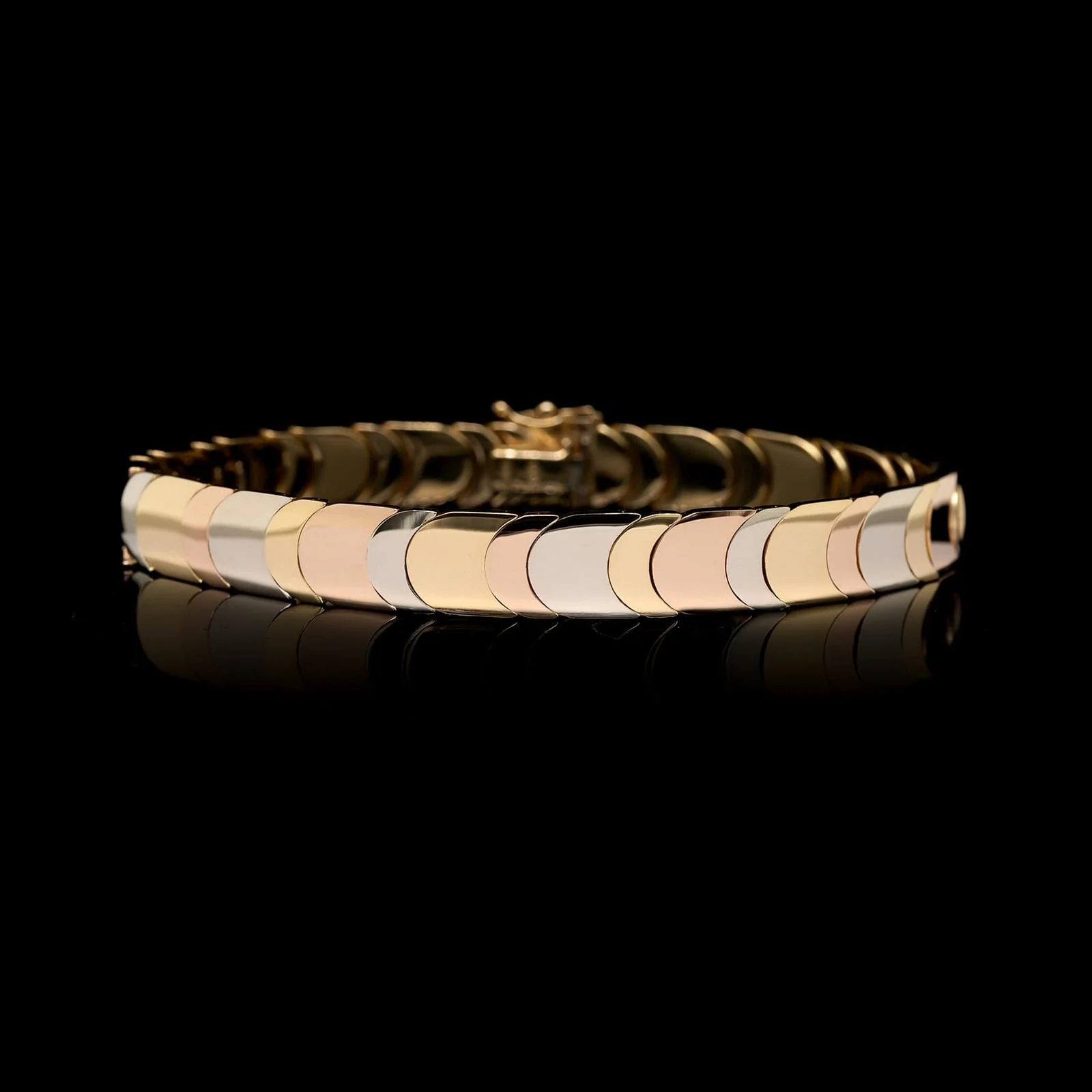 18K Tricolor Gold Estate Fancy Link Bracelet