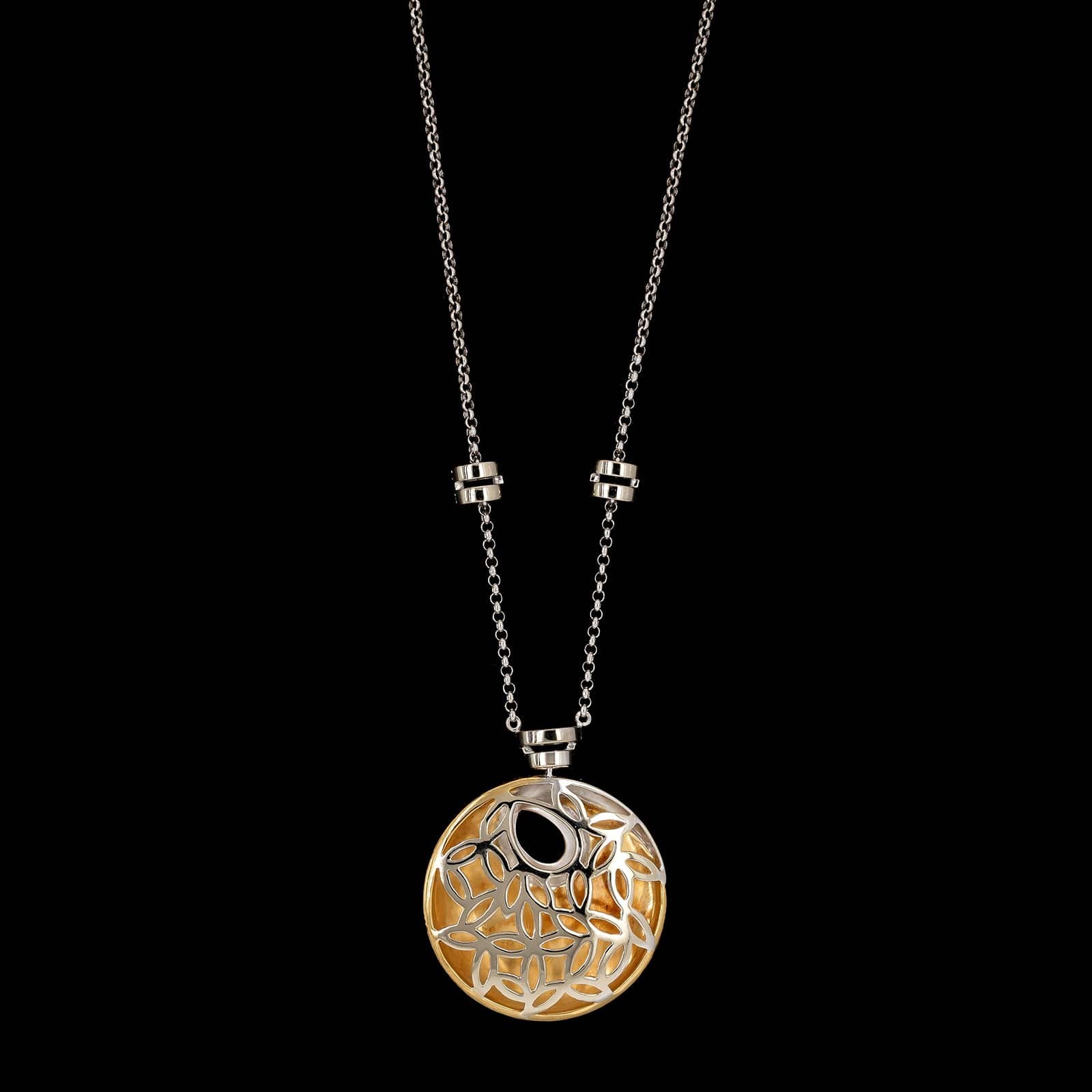 18K Two-tone Gold Estate Diamond Circle Pendant Necklace - Image 2