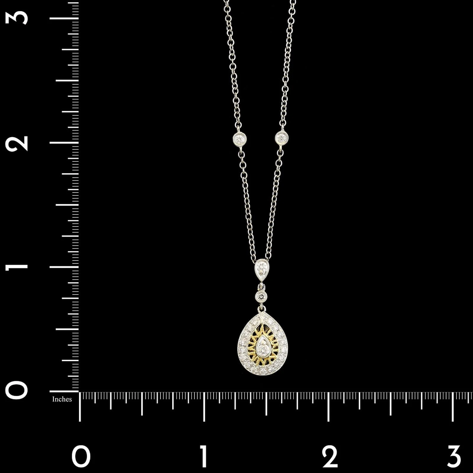 18K Two-tone Gold Estate Diamond Pendant Necklace - Image 4