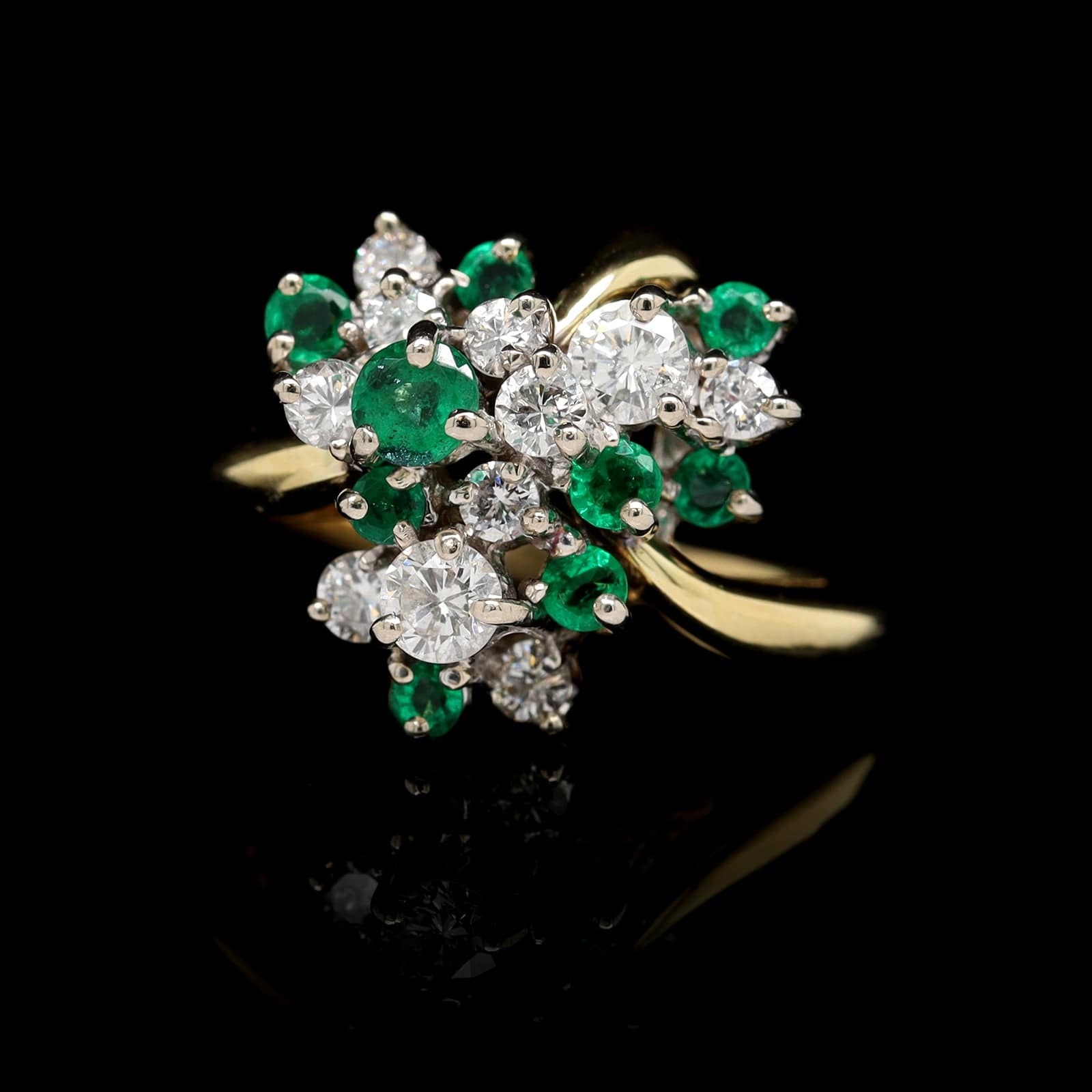18K Two-tone Gold Estate Emerald and Diamond Cluster Ring