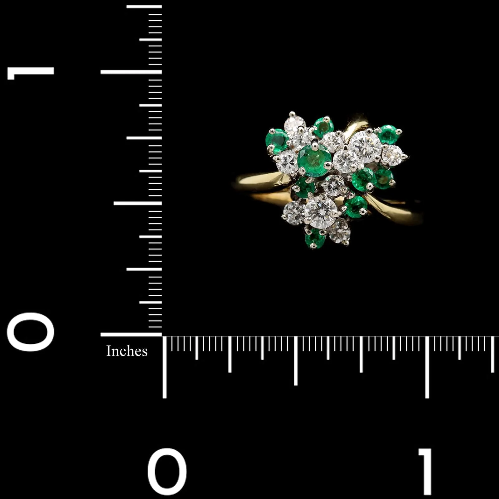 18K Two-tone Gold Estate Emerald and Diamond Cluster Ring - Image 4