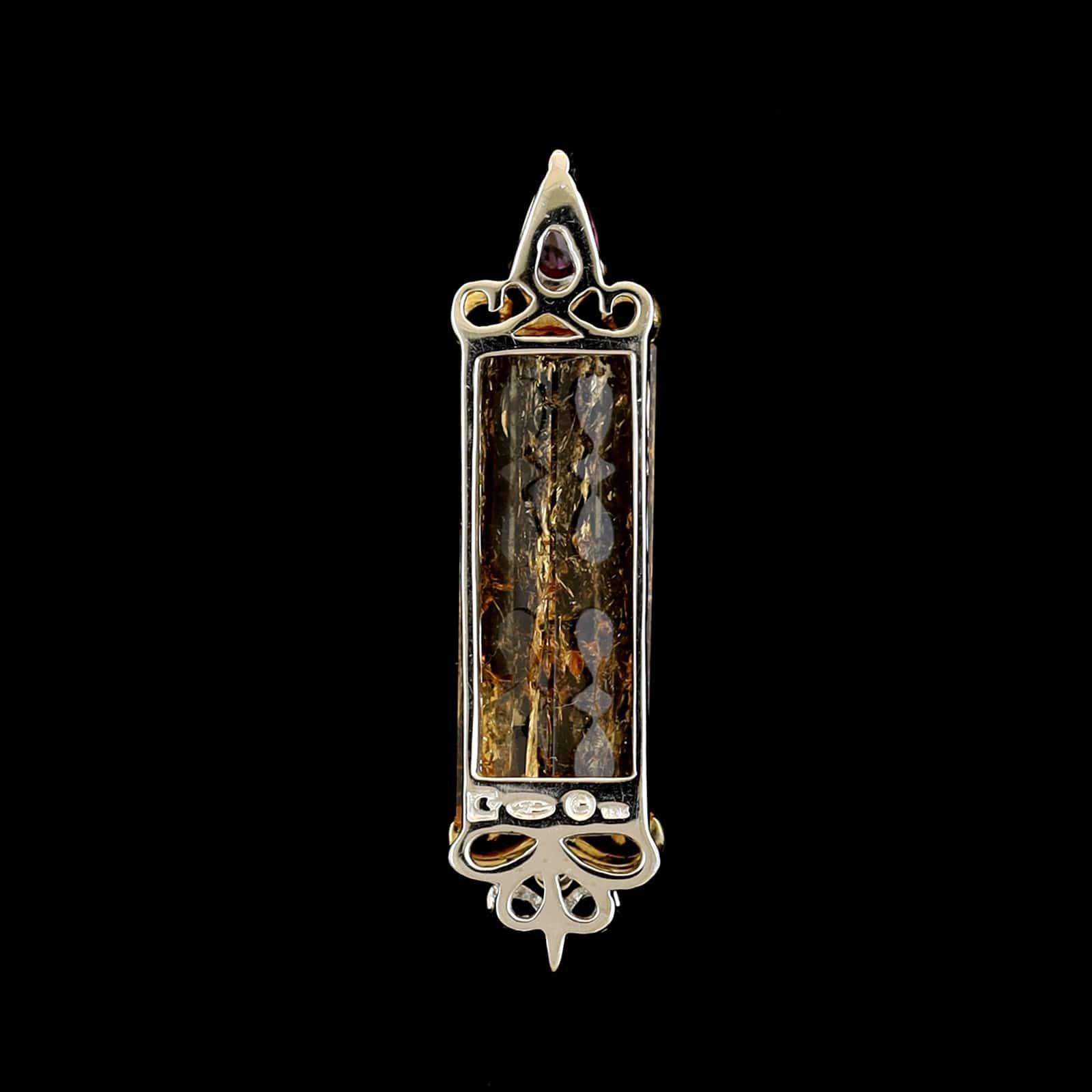 18K Two-tone Gold Estate Topaz, Pink Sapphire and Diamond Pendant - Image 2