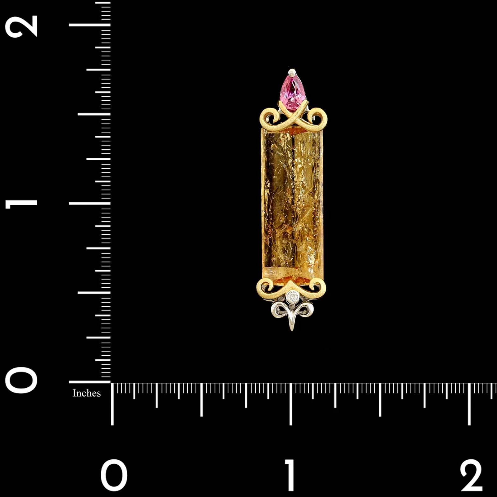 18K Two-tone Gold Estate Topaz, Pink Sapphire and Diamond Pendant - Image 3