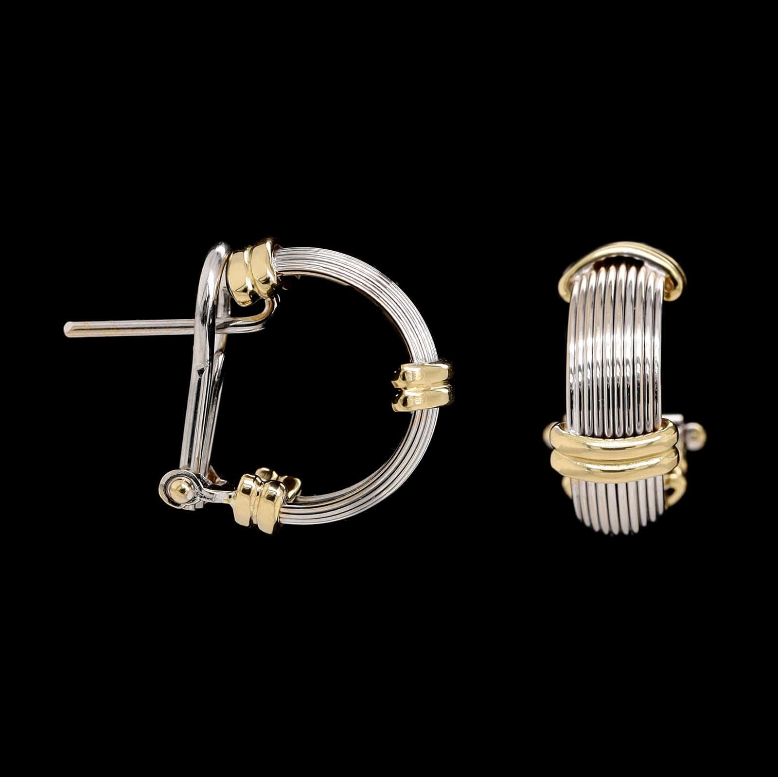 18K Two-toned Gold Estate Ribbed Hoop Earrings