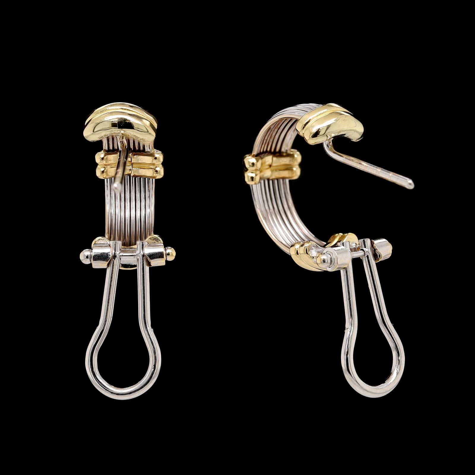 18K Two-toned Gold Estate Ribbed Hoop Earrings - Image 2