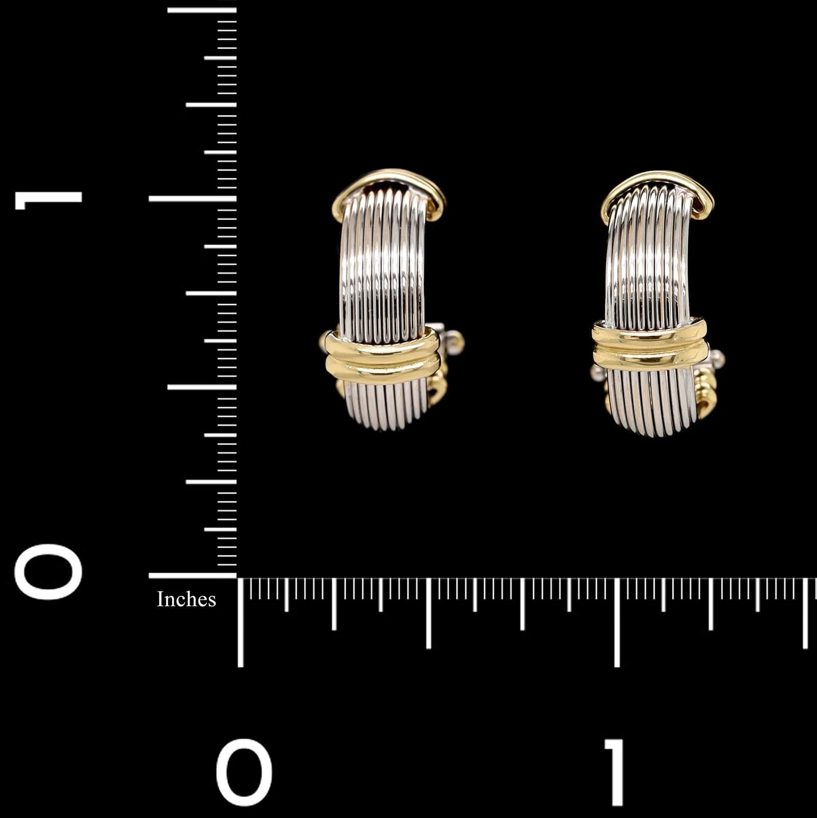 18K Two-toned Gold Estate Ribbed Hoop Earrings - Image 3