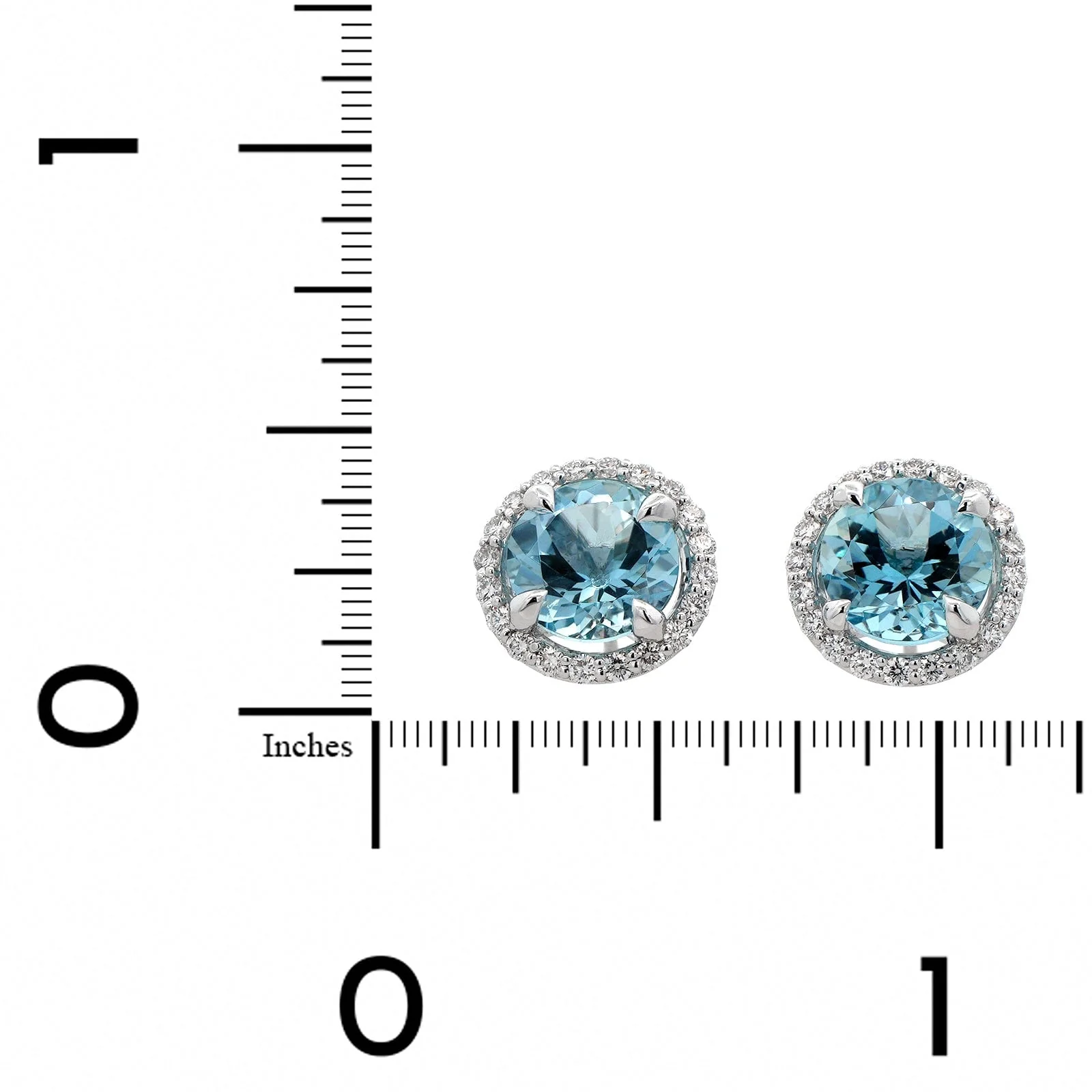 18K White Gold Aquamarine Diamond Halo Stud Earrings - Image 2