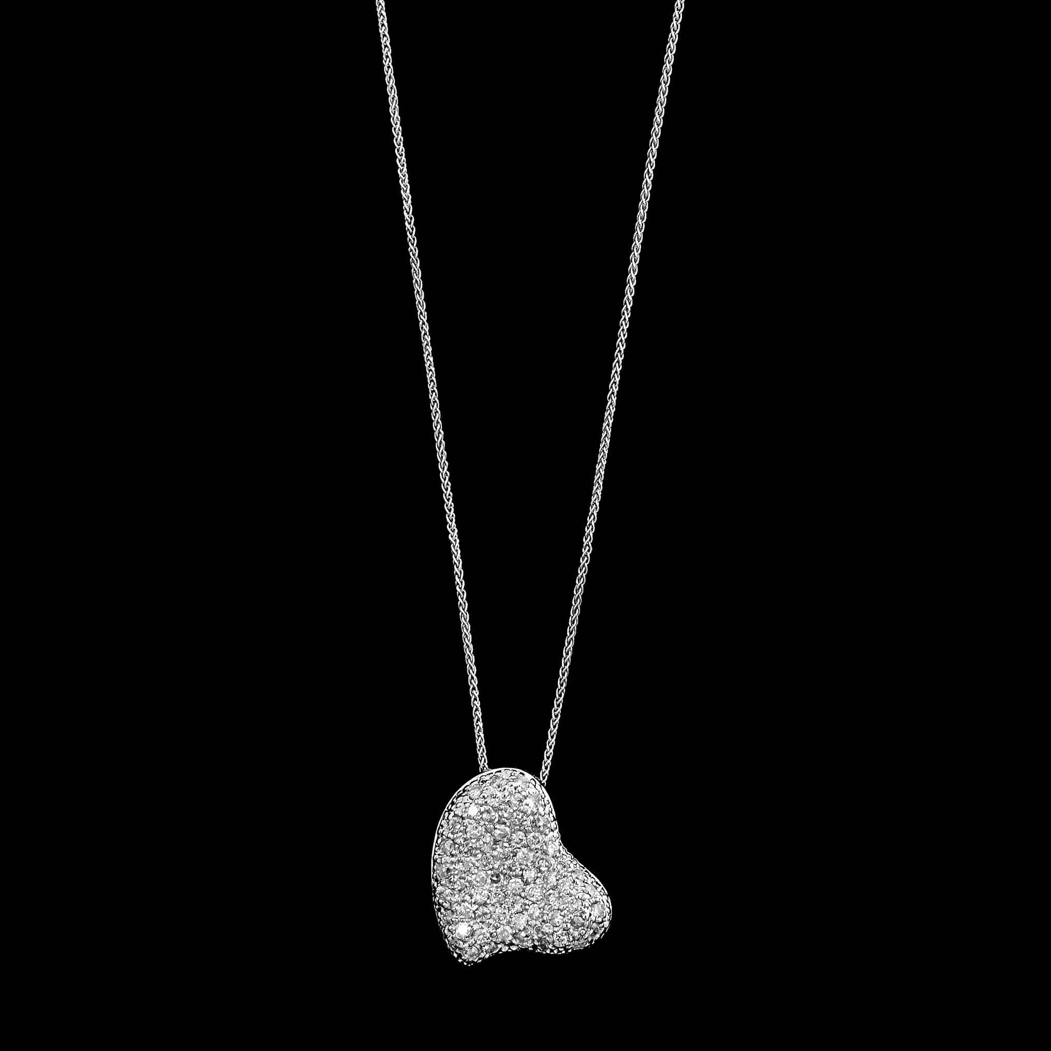 18K White Gold Diamond Heart Pendant Necklace