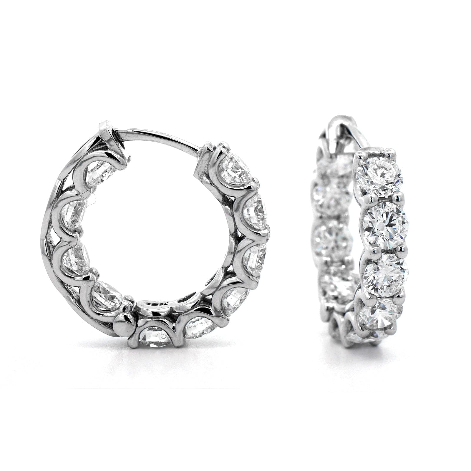 18K White Gold Diamond Hoop Earrings