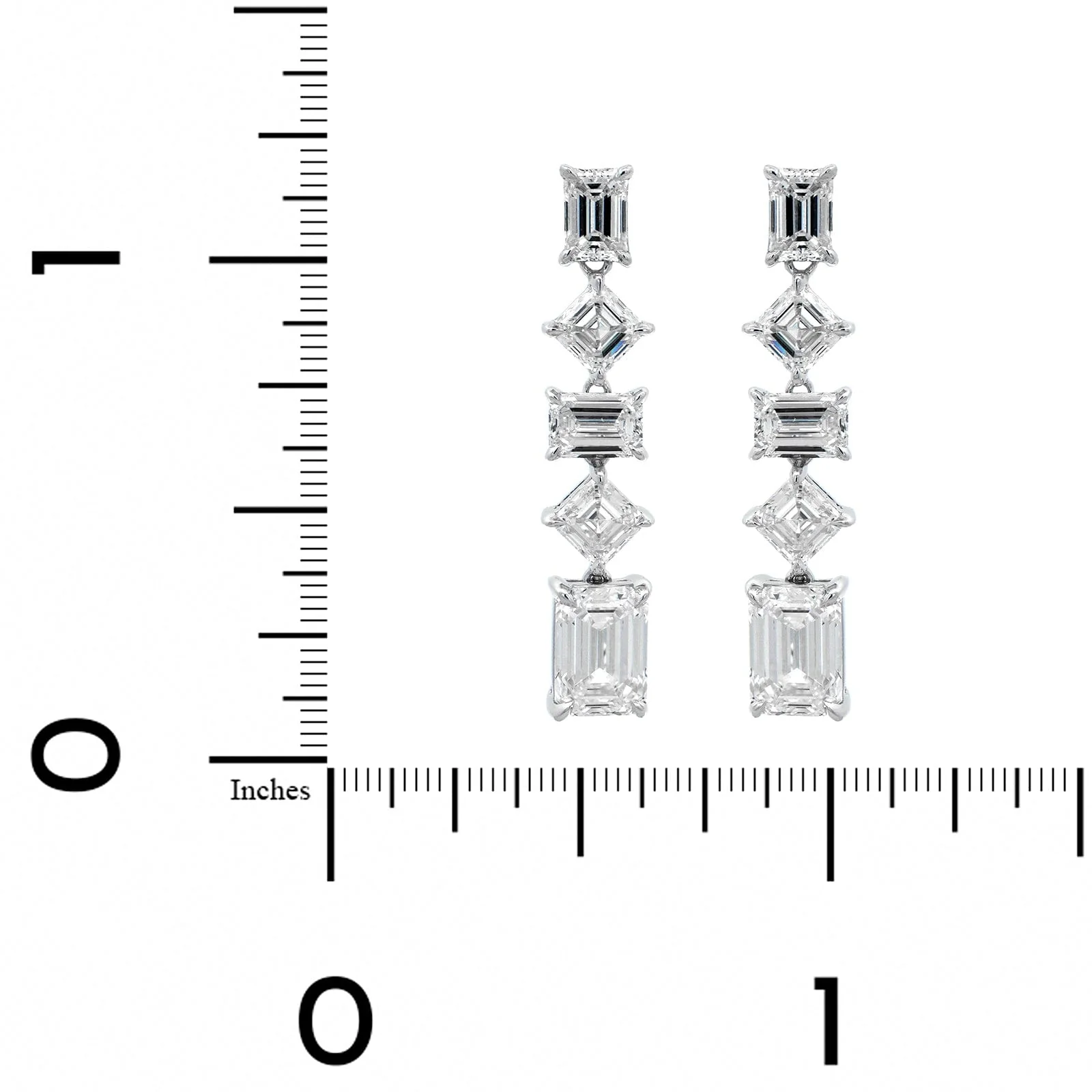 18K White Gold Emerald and Asscher Cut Diamond Drop Earrings - Image 2