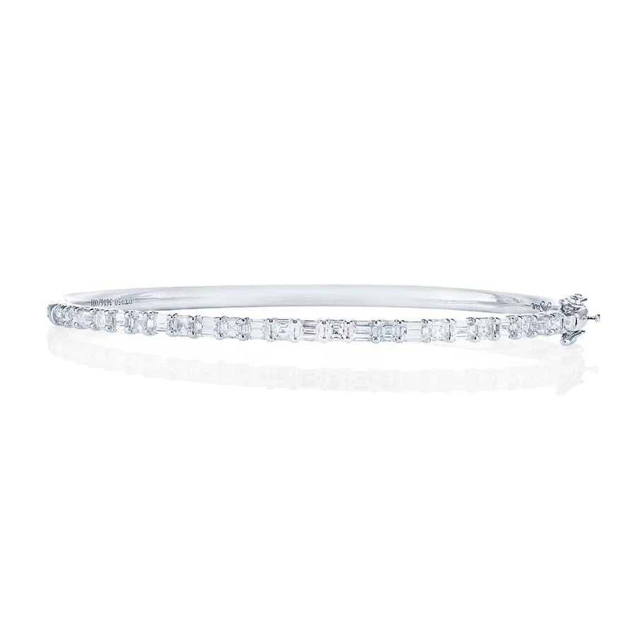 18K White Gold Emerald-Cut Diamond Bangle Bracelet