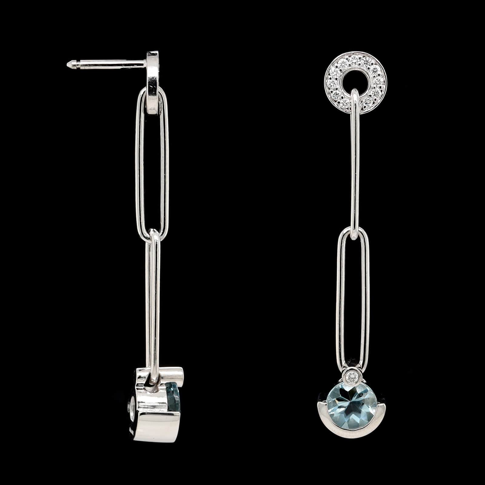 18K White Gold Estate Aquamarine and Diamond Drop Earrings