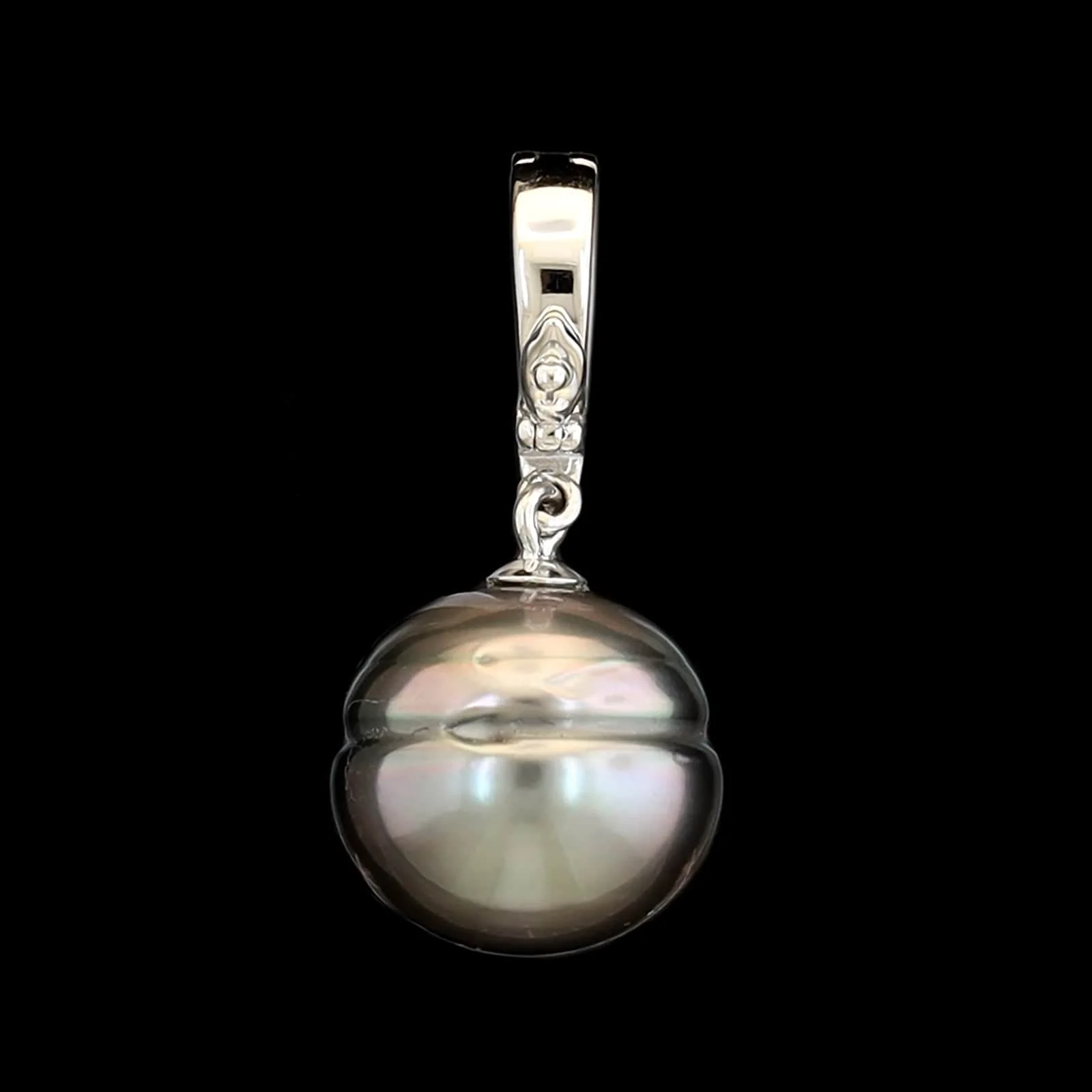 18K White Gold Estate Cultured Baroque Tahitian Pearl Pendant Enhancer Charm - Image 2