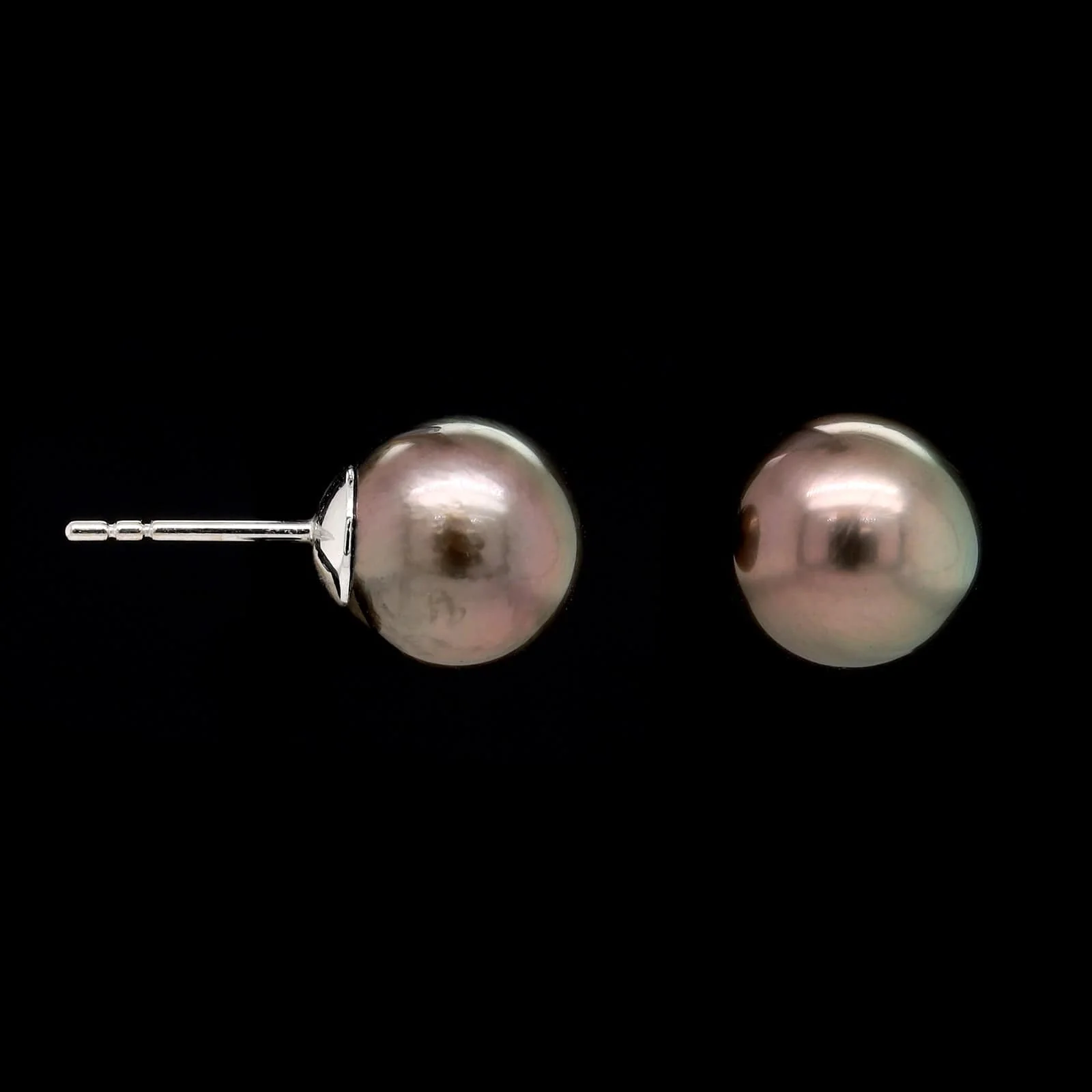 18K White Gold Estate Cultured Tahitian Pearl Stud Earrings